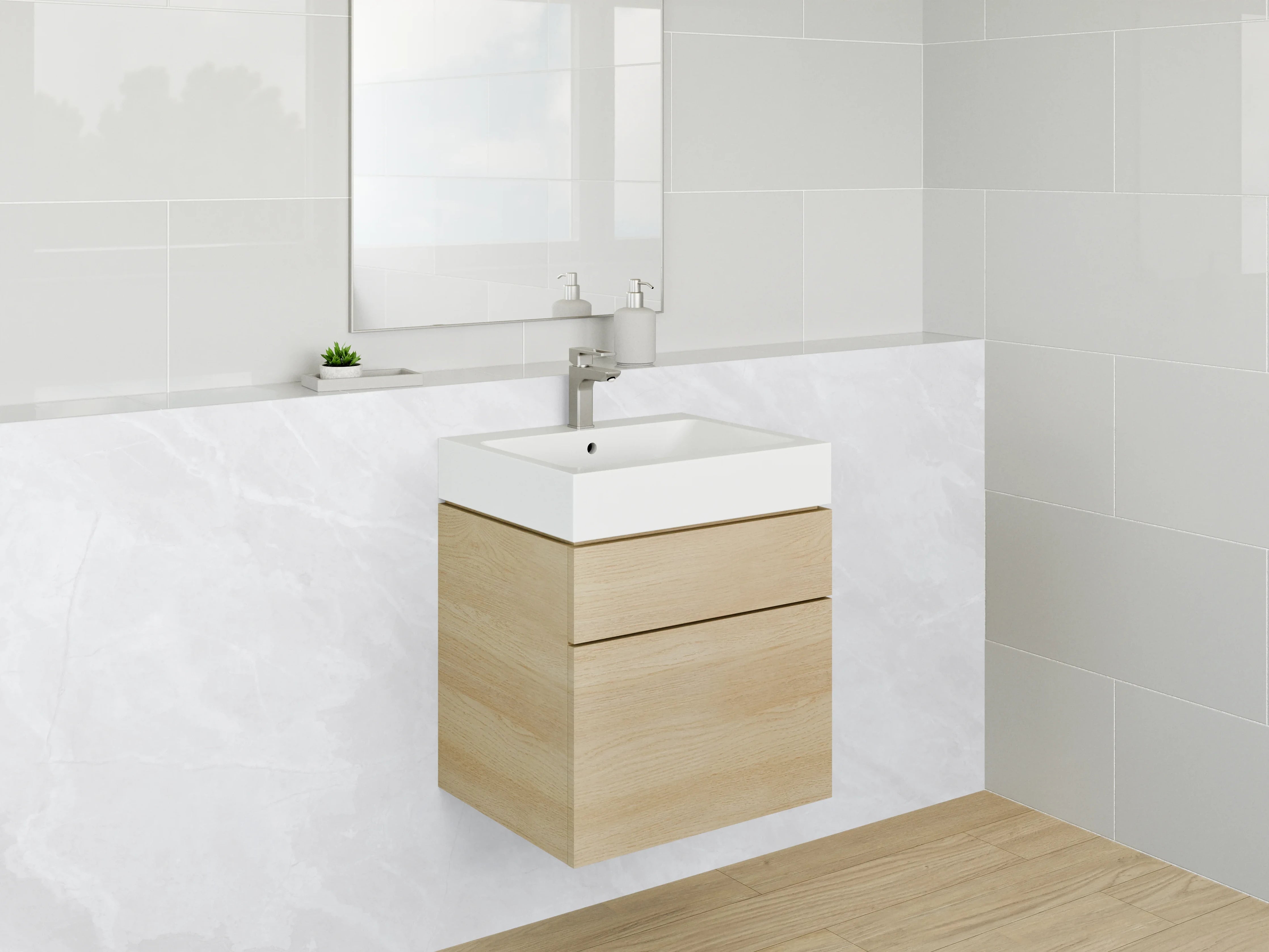 Waschbecken-Rückwand - Weiße Marmoroptik mit grauen Strukturen