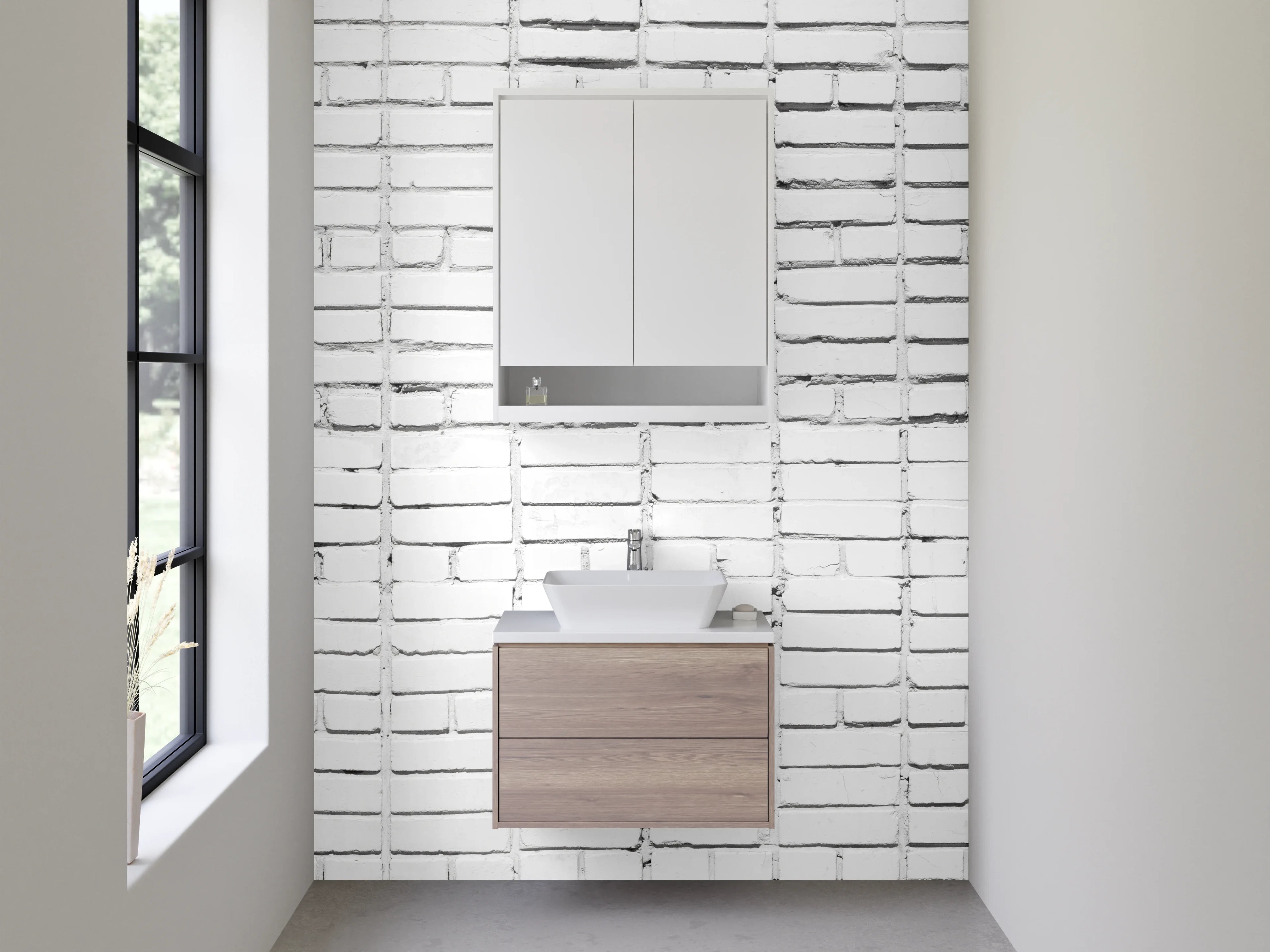Waschbecken-Rückwand - Weiße Mosaik-Fliesenstruktur minimalistisch