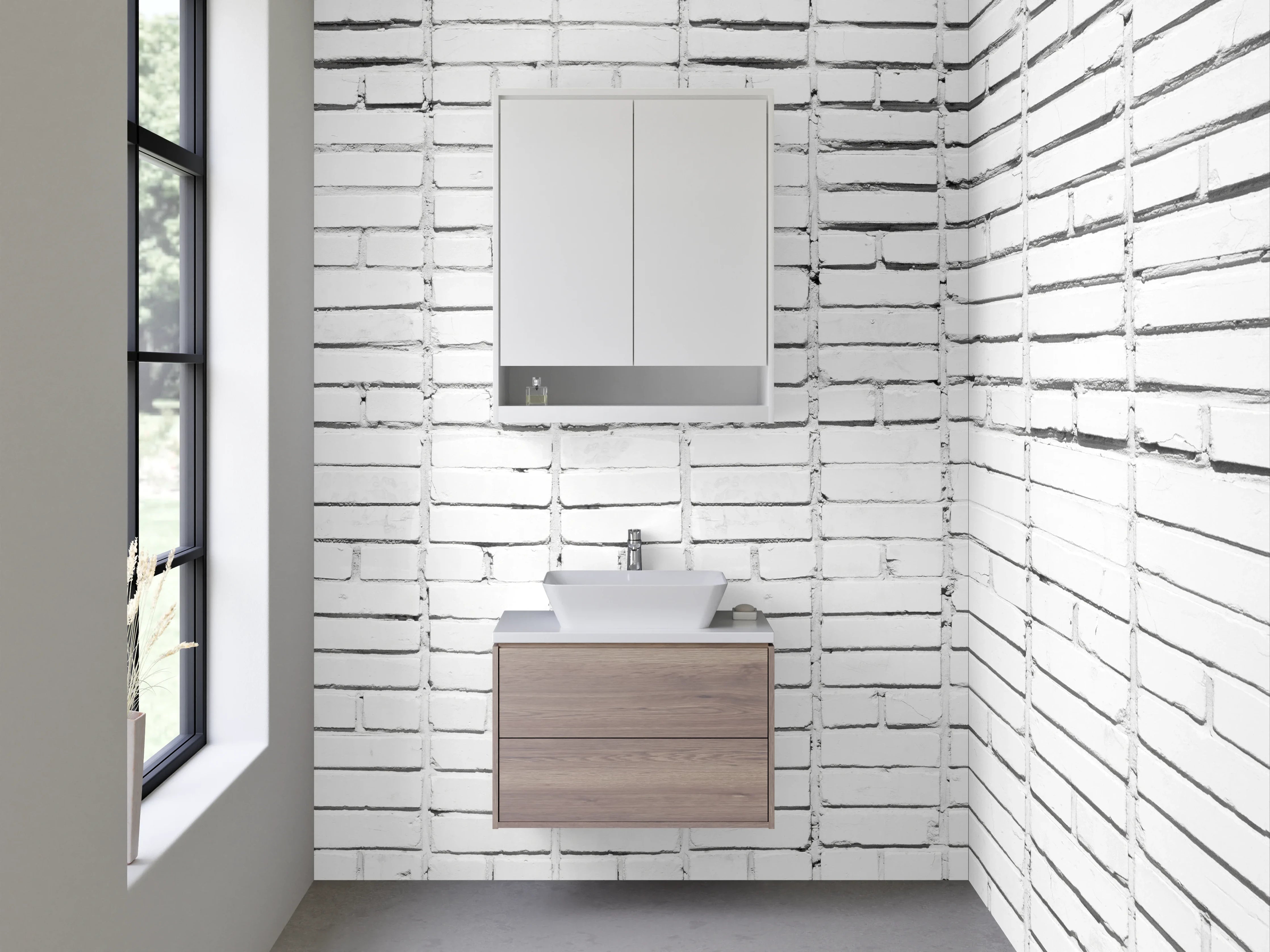 Waschbecken-Rückwand - Weiße Mosaik-Fliesenstruktur minimalistisch