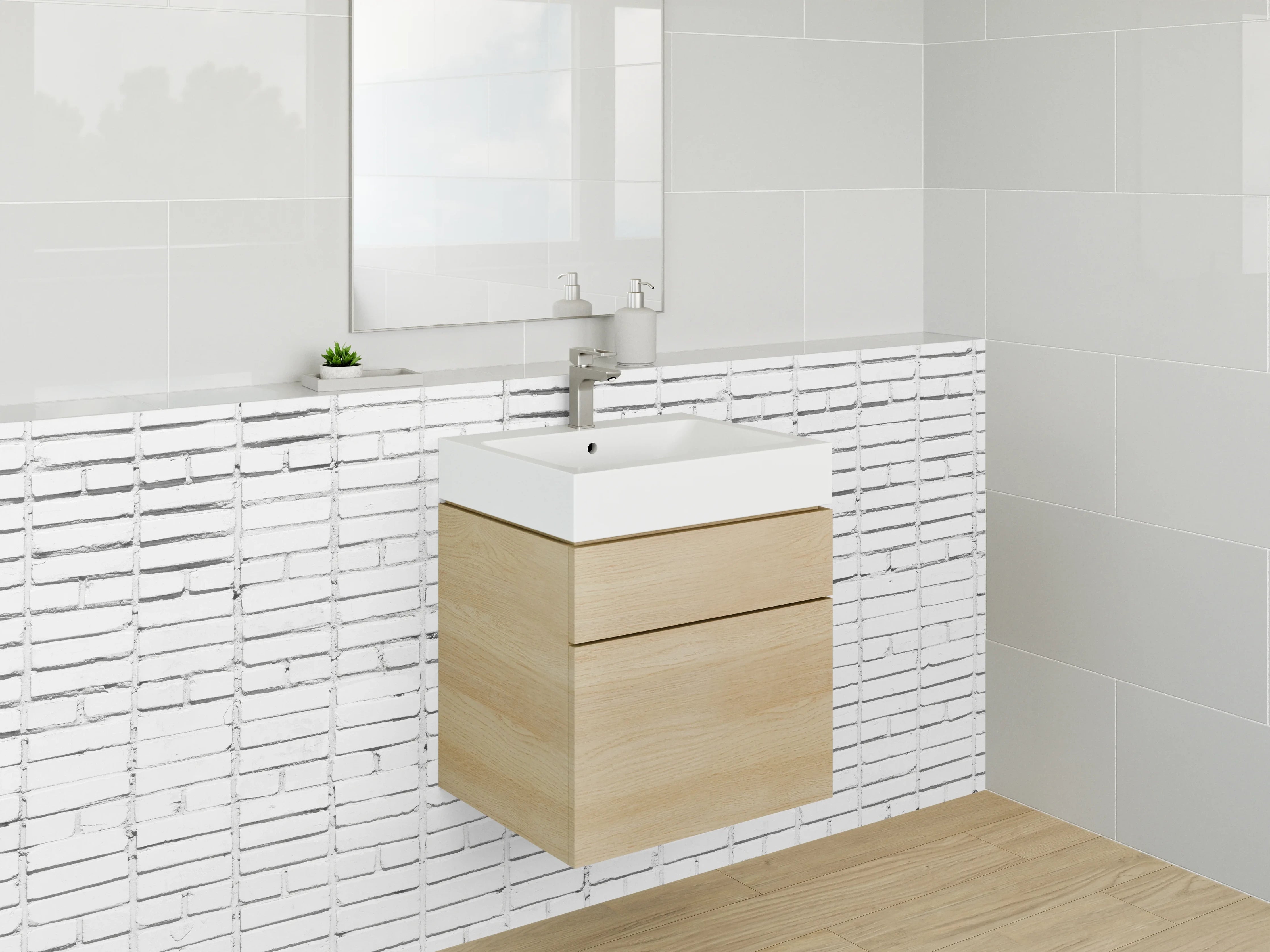 Waschbecken-Rückwand - Weiße Mosaik-Fliesenstruktur minimalistisch