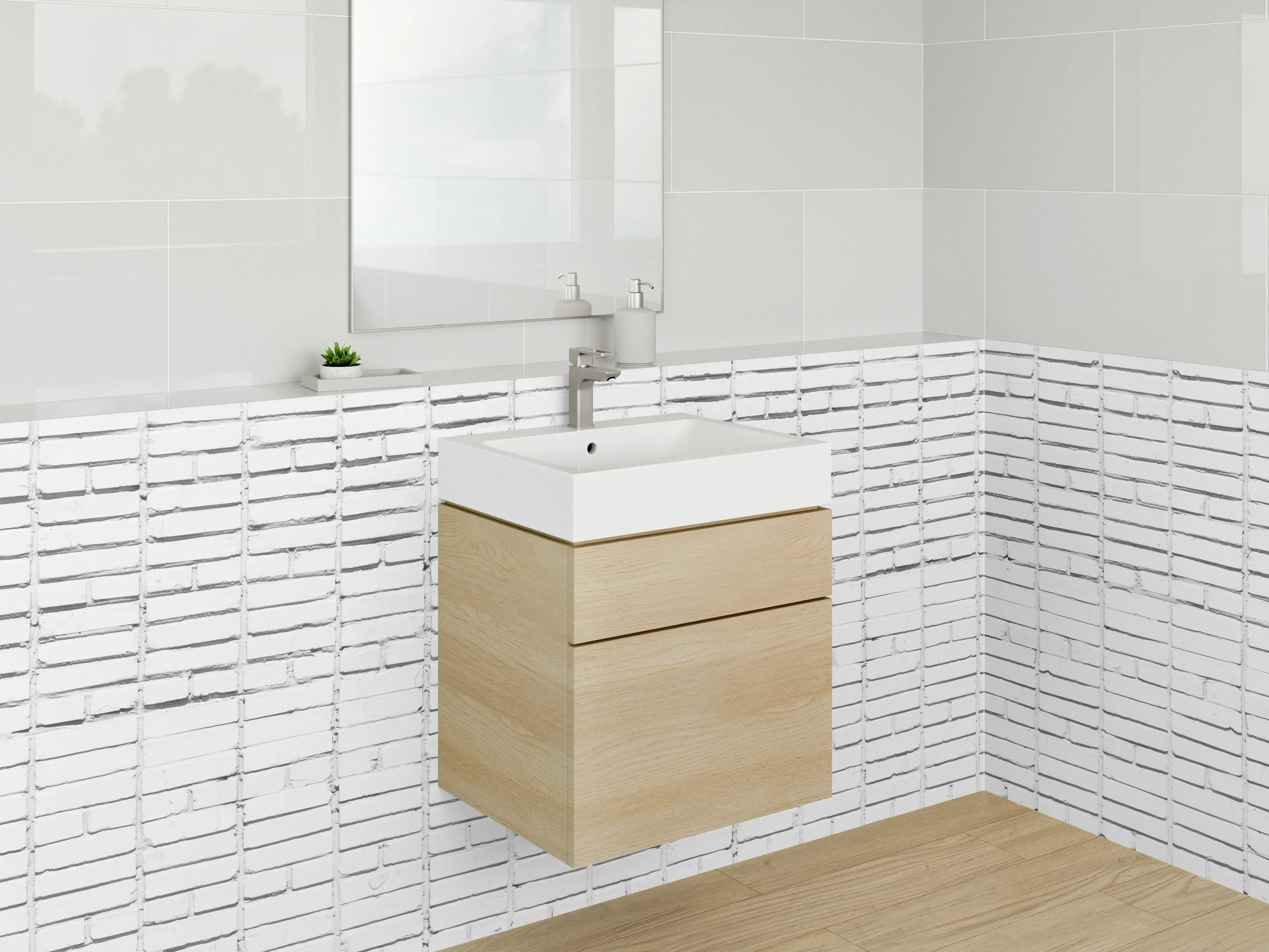 Waschbecken-Rückwand - Weiße Mosaik-Fliesenstruktur minimalistisch