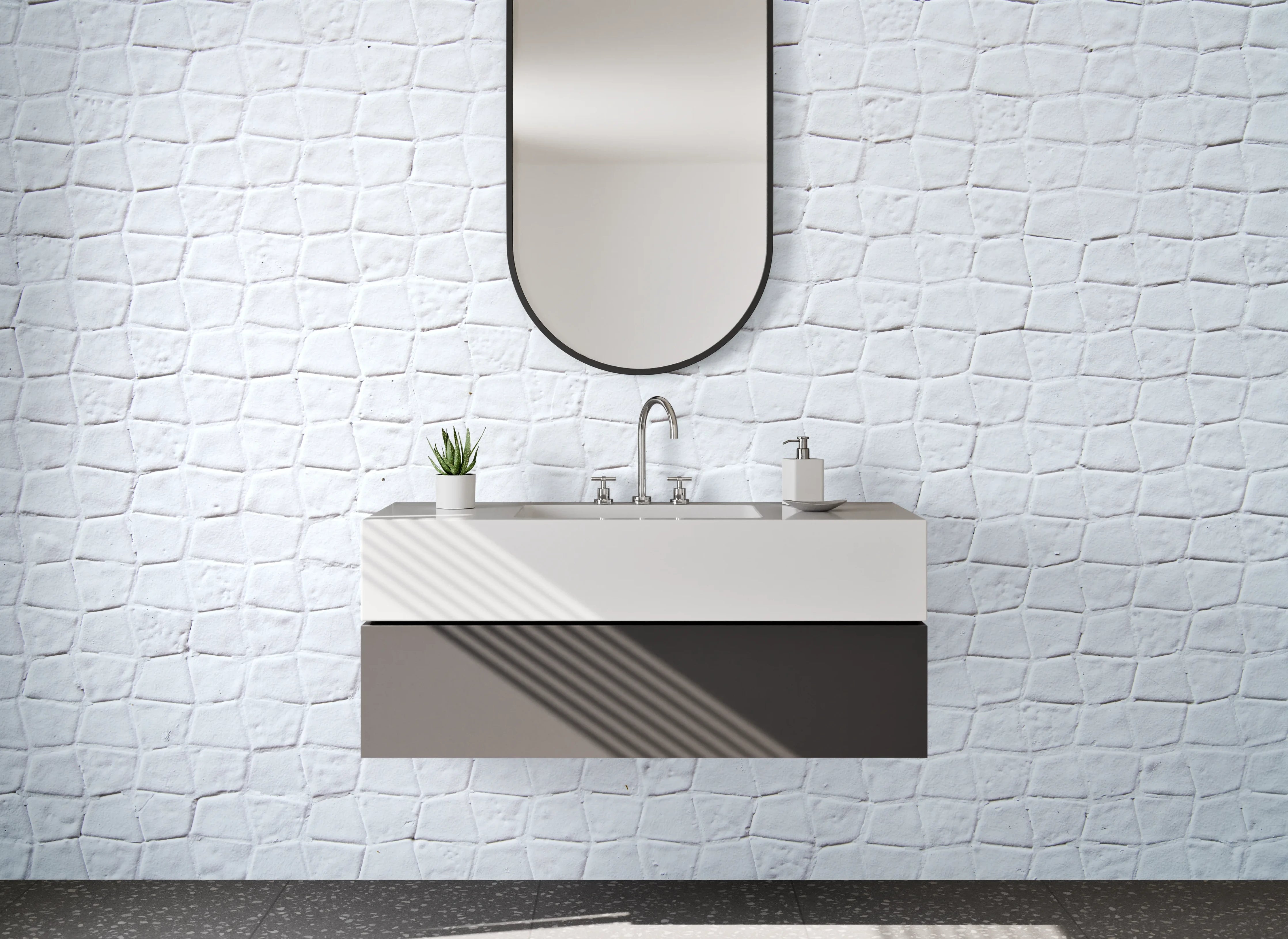 Waschbecken-Rückwand - Weiße Mosaik-Optik Fliesenstruktur