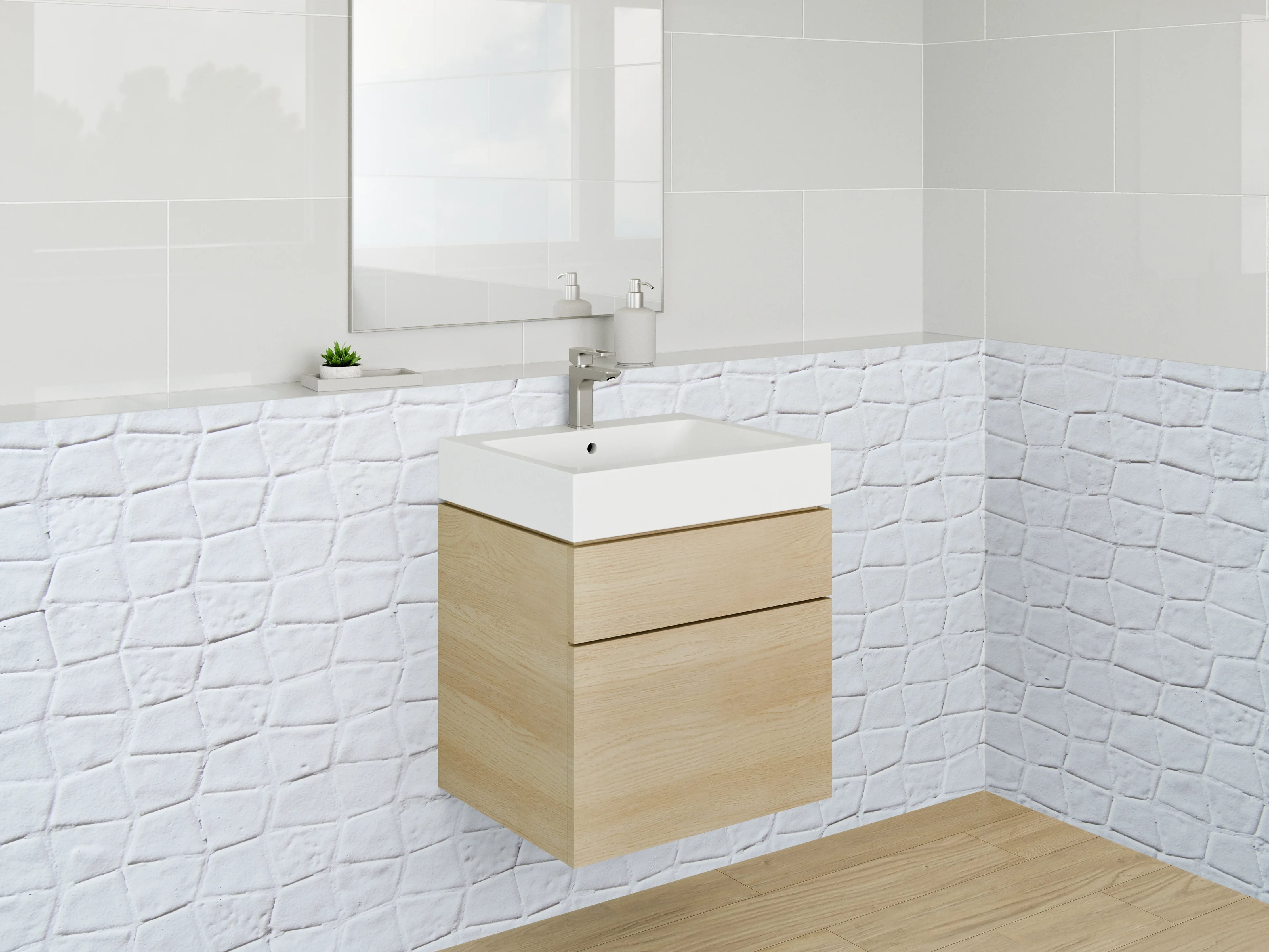 Waschbecken-Rückwand - Weiße Mosaik-Optik Fliesenstruktur