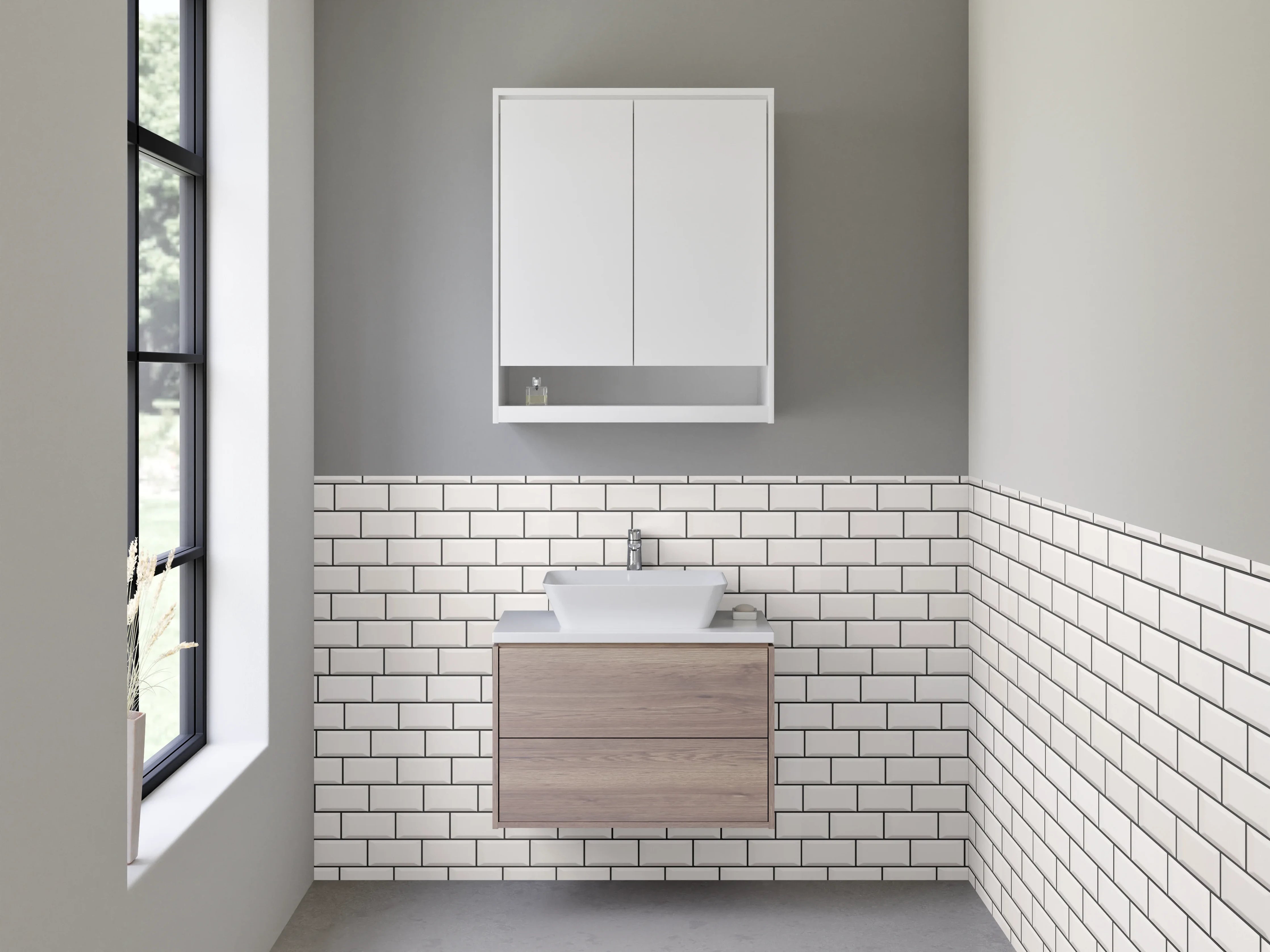 Waschbecken-Rückwand - Weiße Mosaikfliesen Ziegeloptik modern
