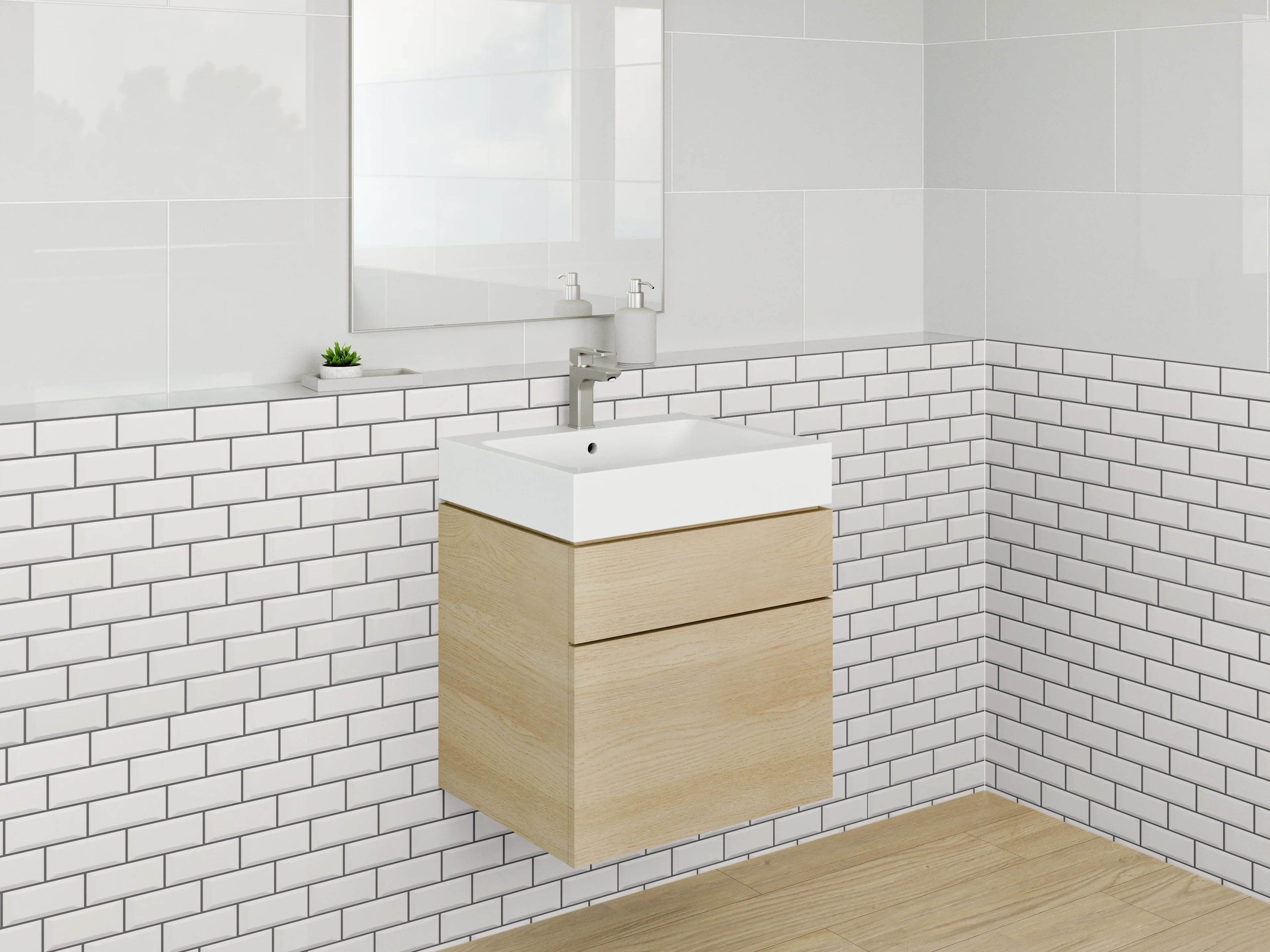 Waschbecken-Rückwand - Weiße Mosaikfliesen Ziegeloptik modern
