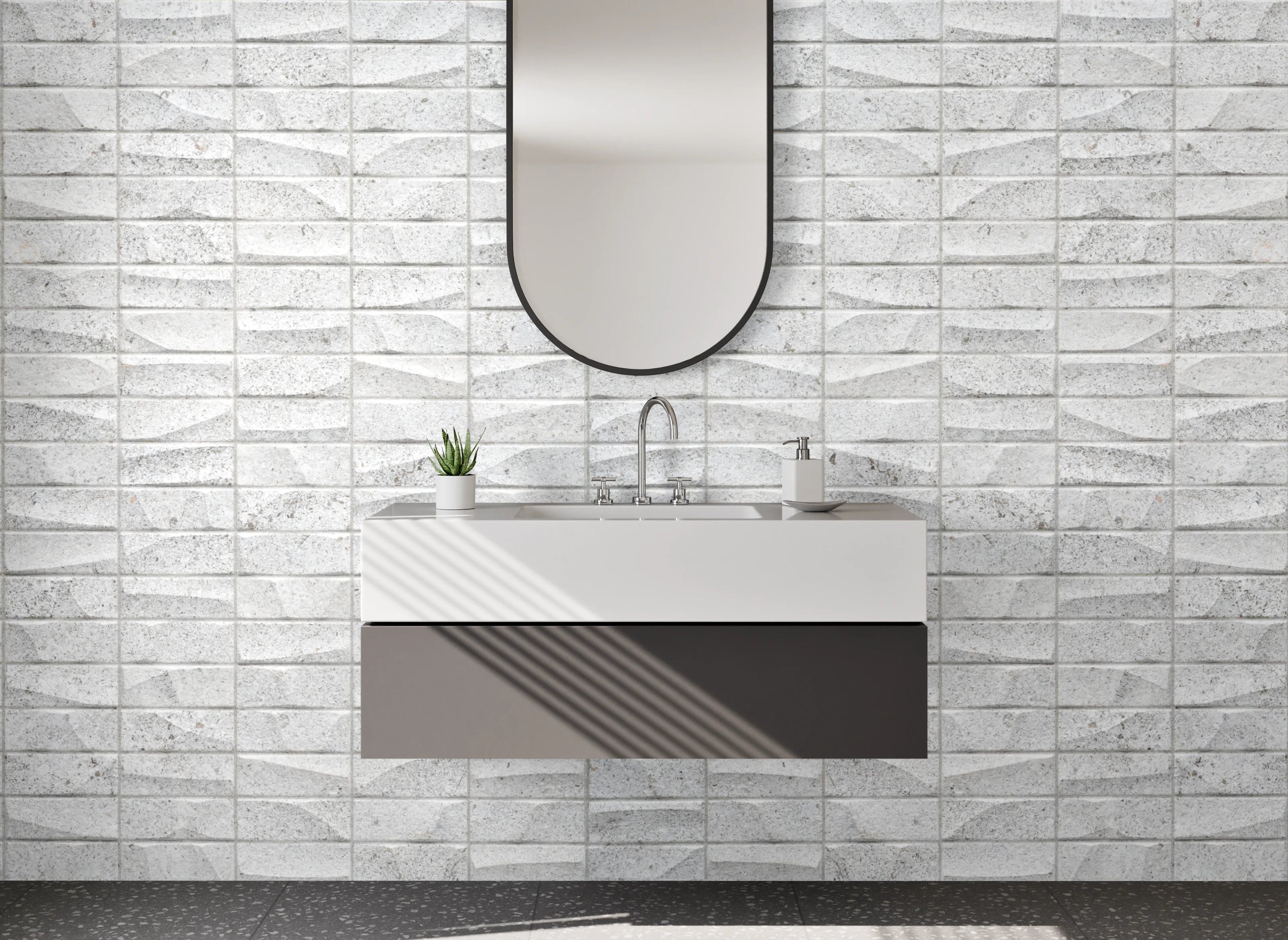 Waschbecken-Rückwand - Weiße Mosaikstruktur für moderne Räume