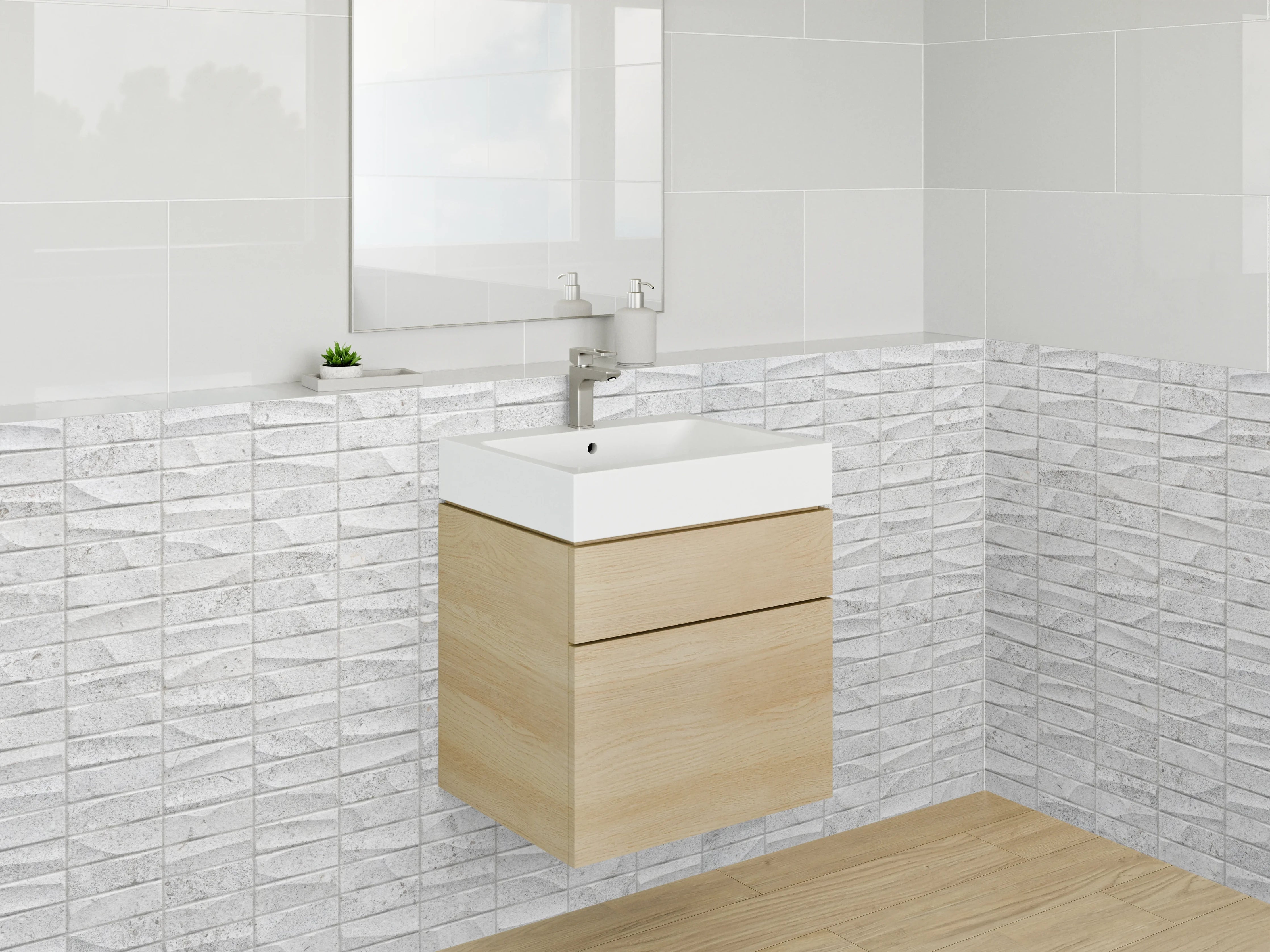 Waschbecken-Rückwand - Weiße Mosaikstruktur für moderne Räume