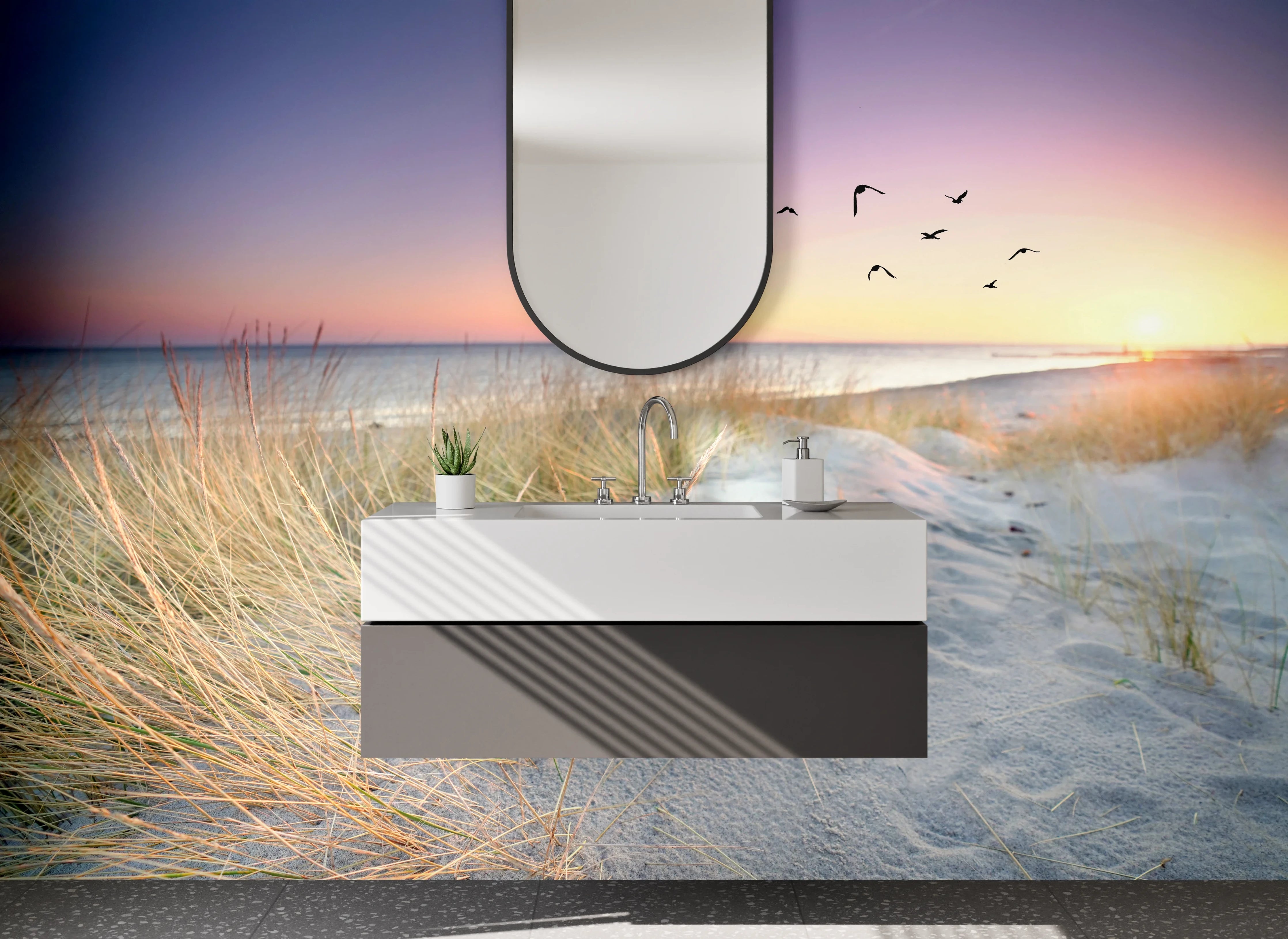 Waschbecken-Rückwand - Weiße Sanddünen bei Sonnenuntergang