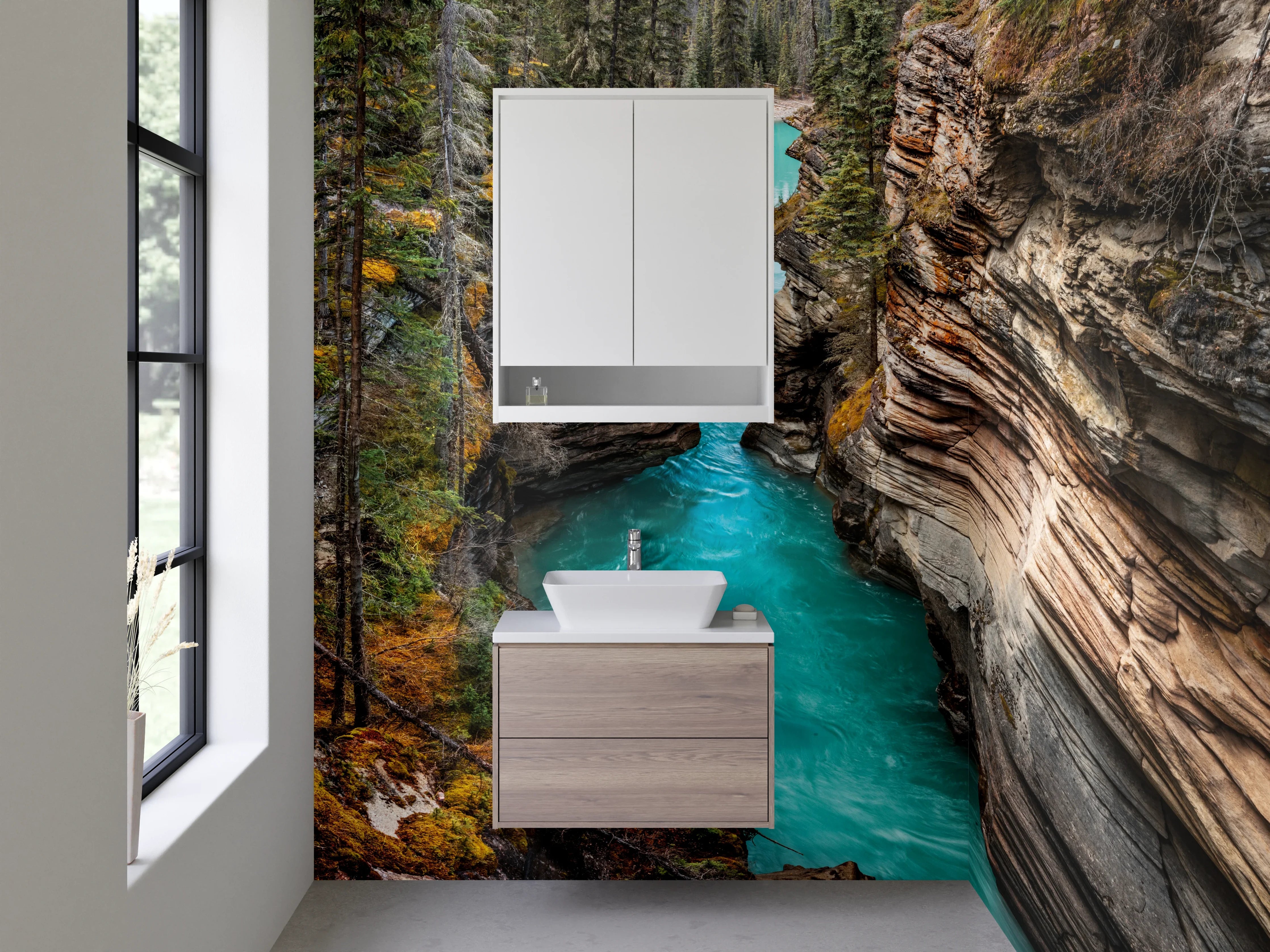Waschbecken-Rückwand - Weiße Stein-Optik Wandpaneele