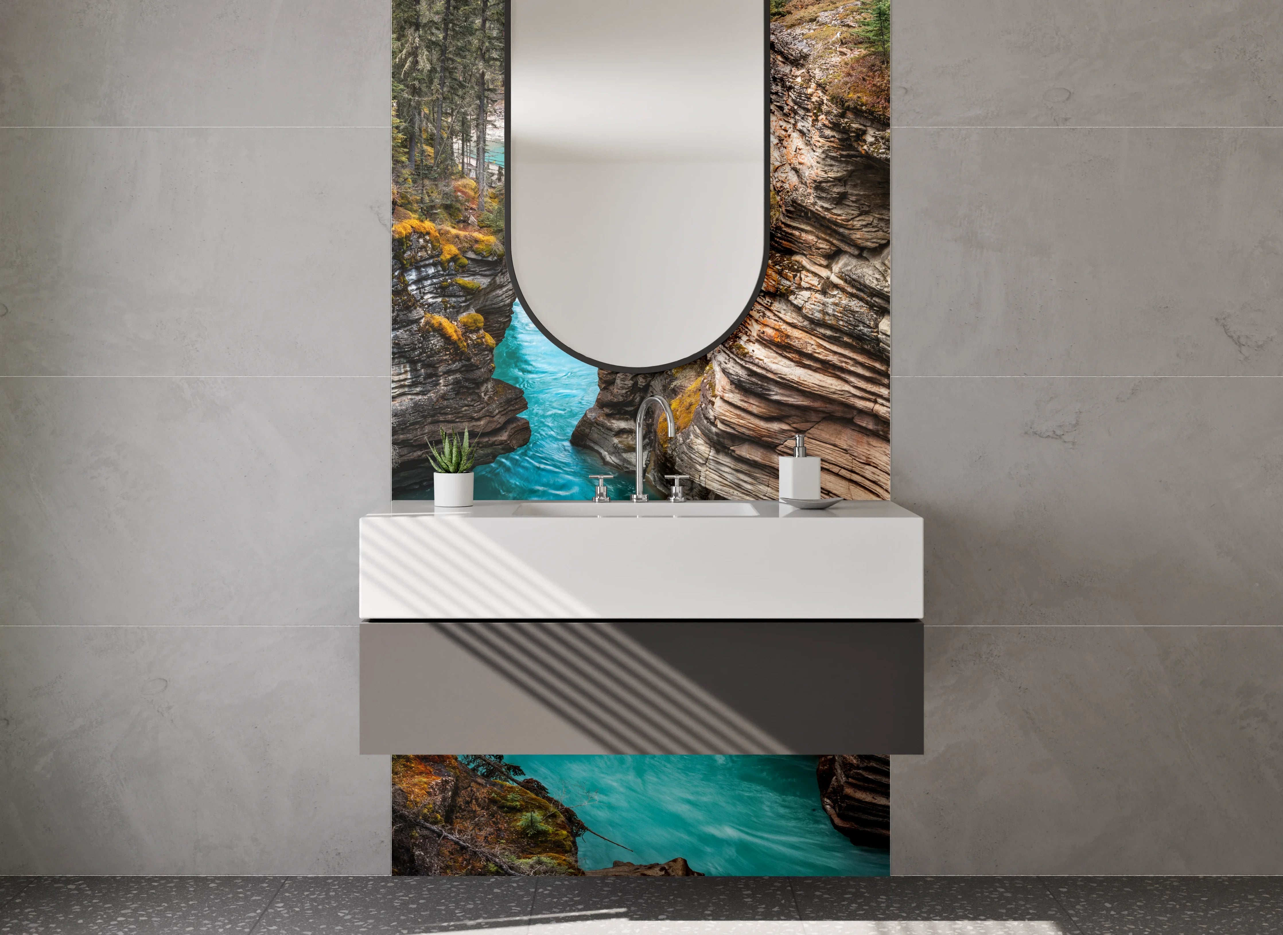 Waschbecken-Rückwand - Weiße Stein-Optik Wandpaneele