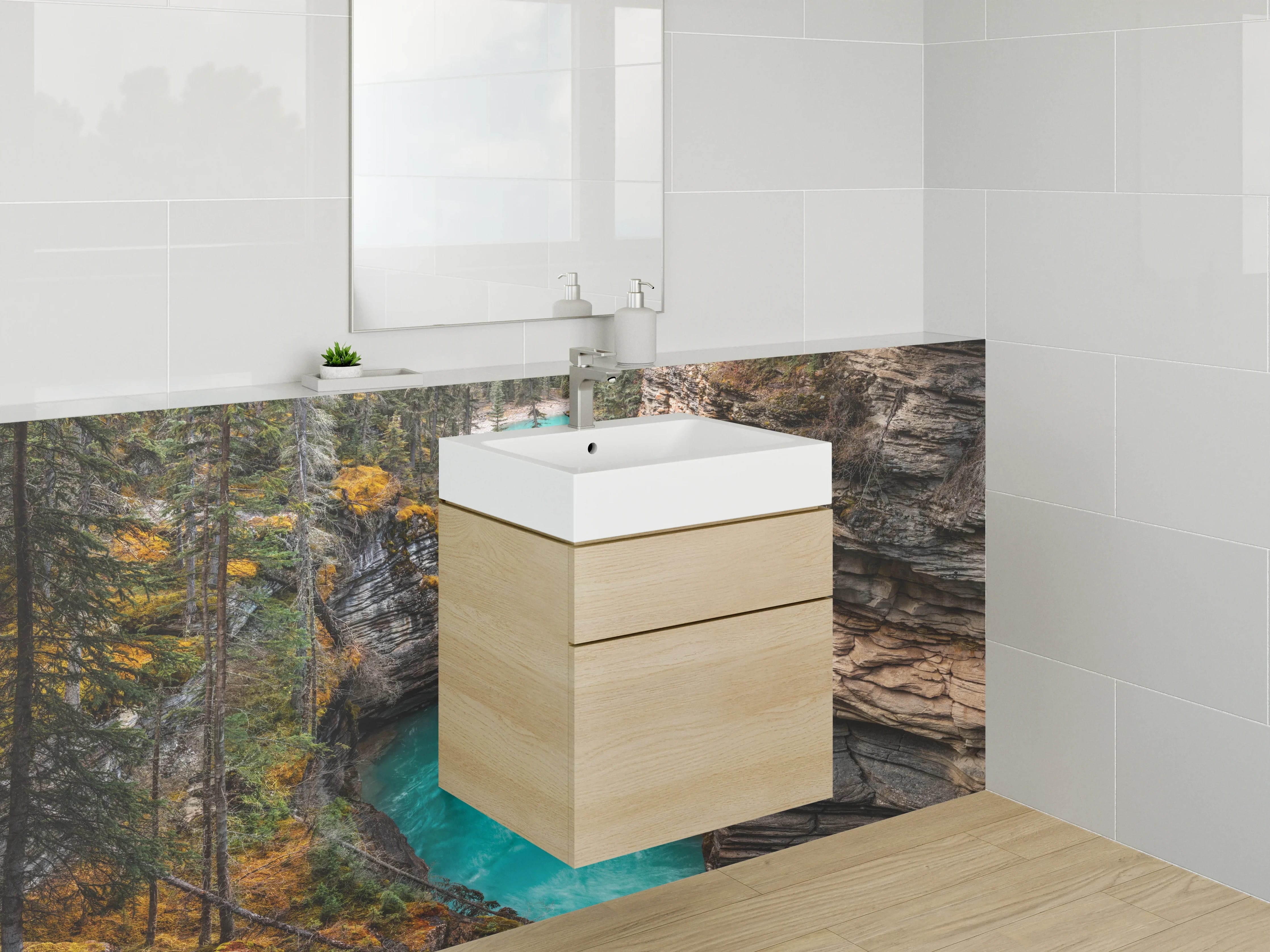 Waschbecken-Rückwand - Weiße Stein-Optik Wandpaneele