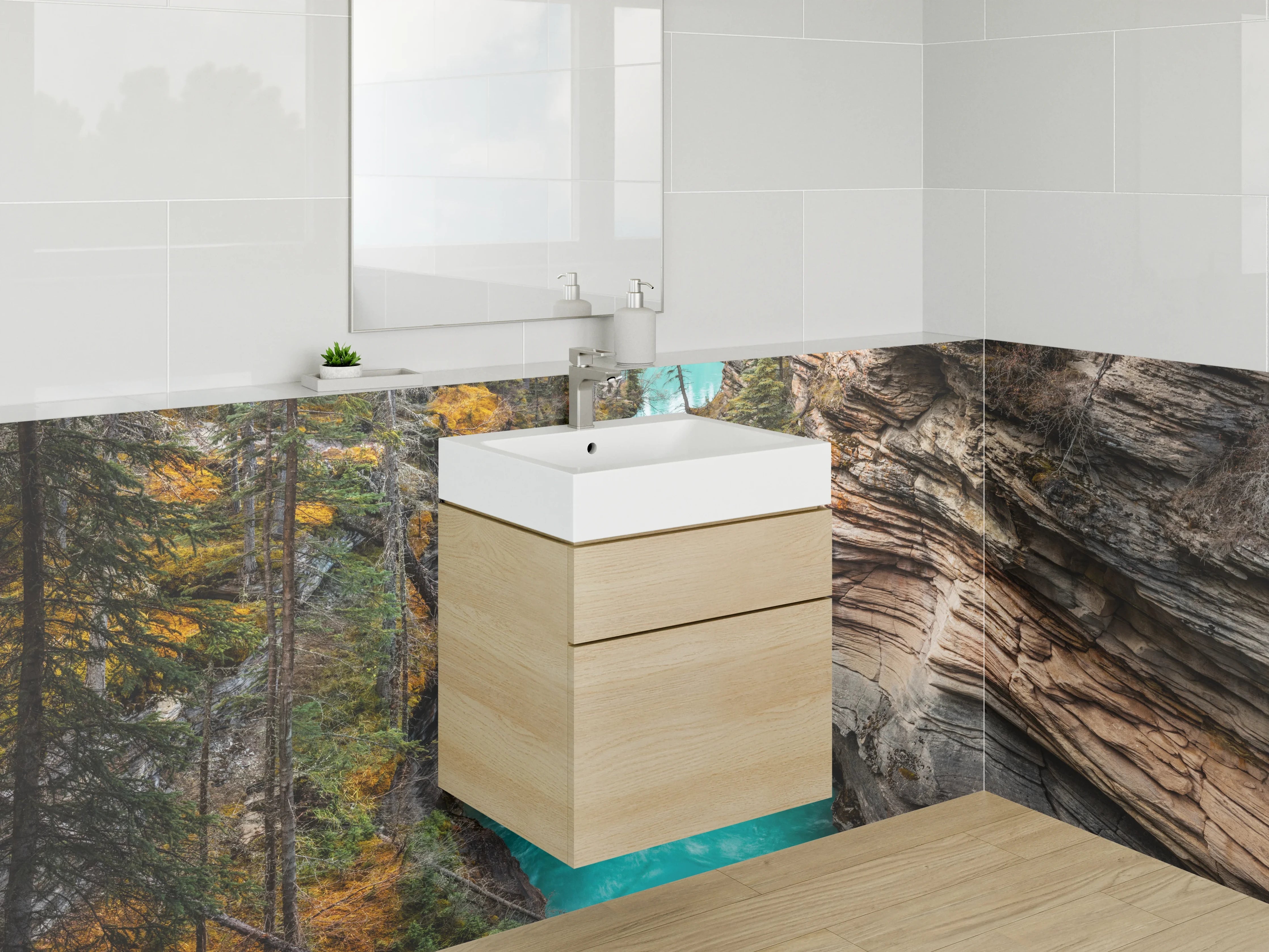 Waschbecken-Rückwand - Weiße Stein-Optik Wandpaneele