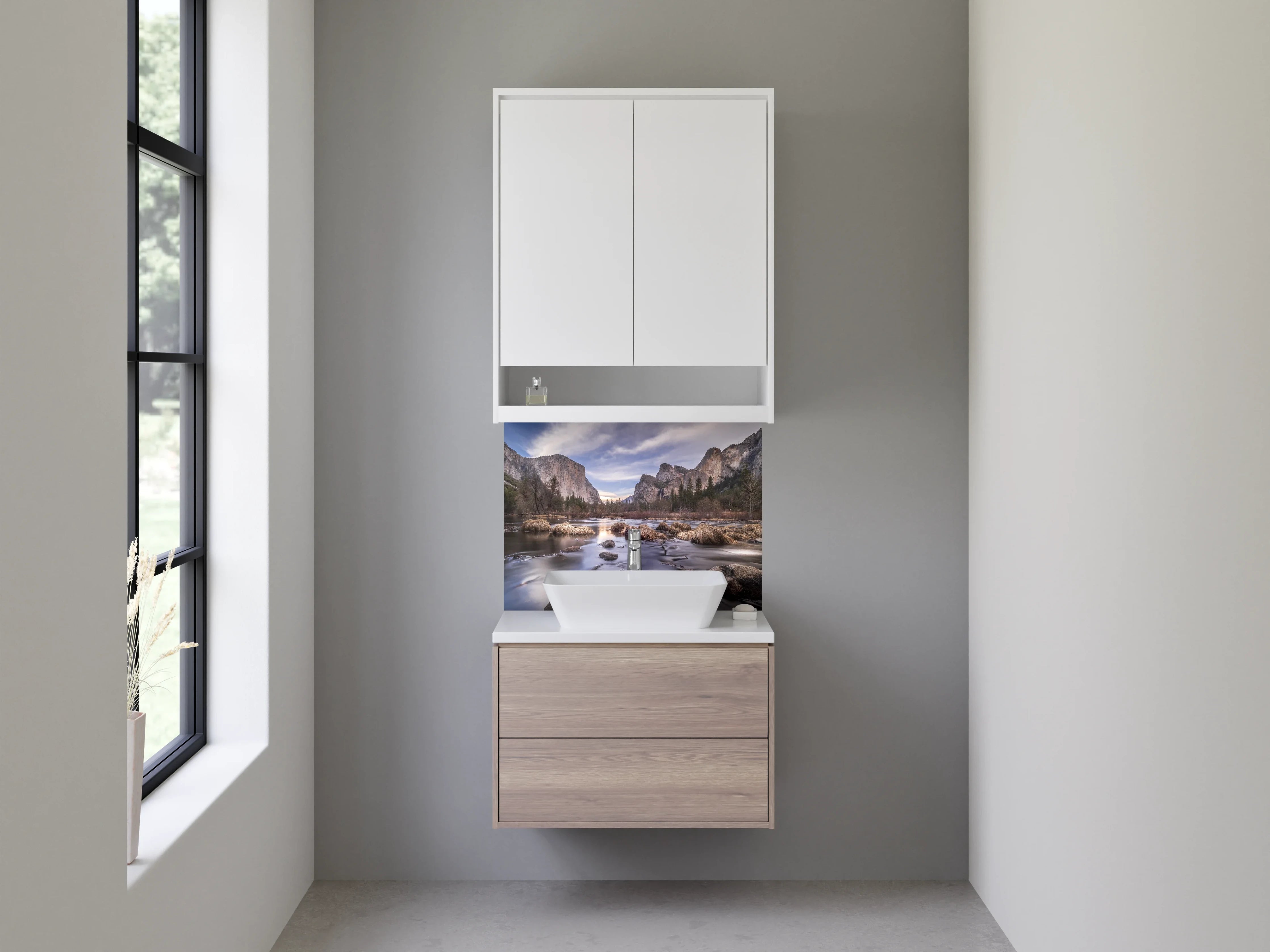 Waschbecken-Rückwand - Weiße Stein-Optik als Badezimmer-Highlight