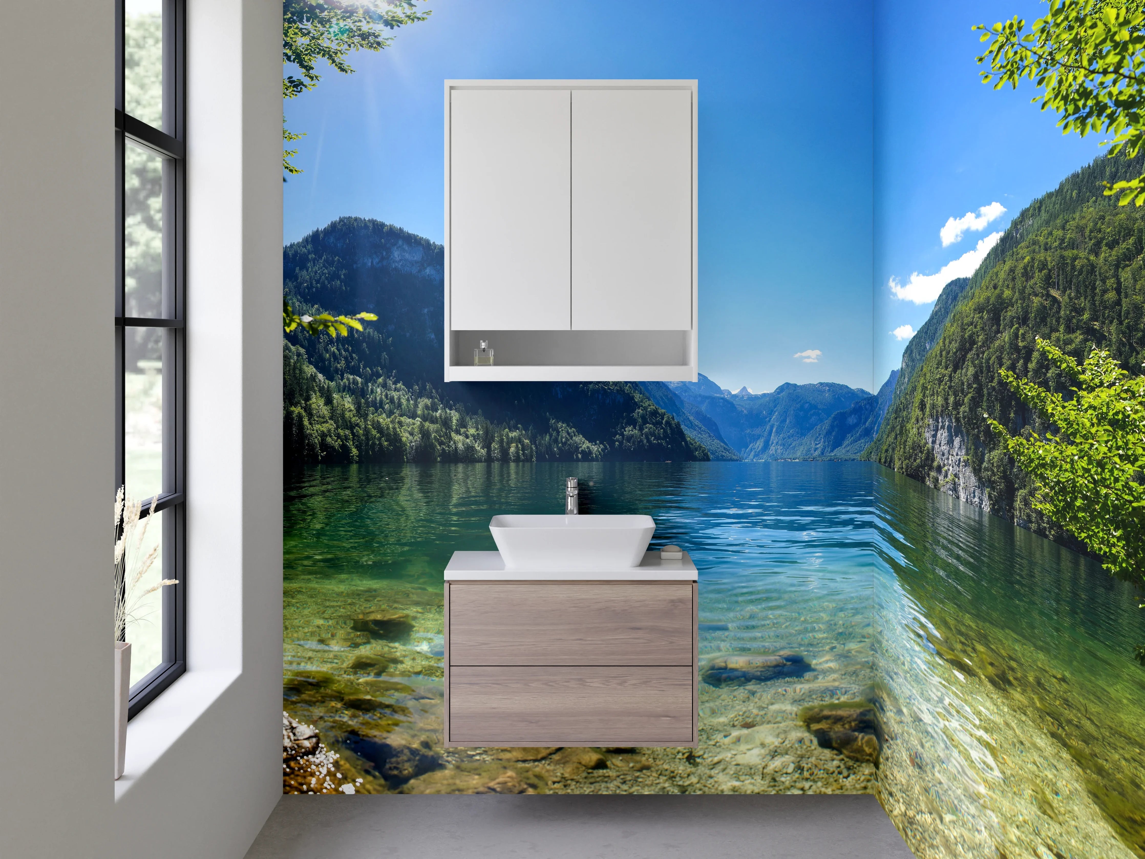 Waschbecken-Rückwand - Weiße Steine in natürlicher Harmonie