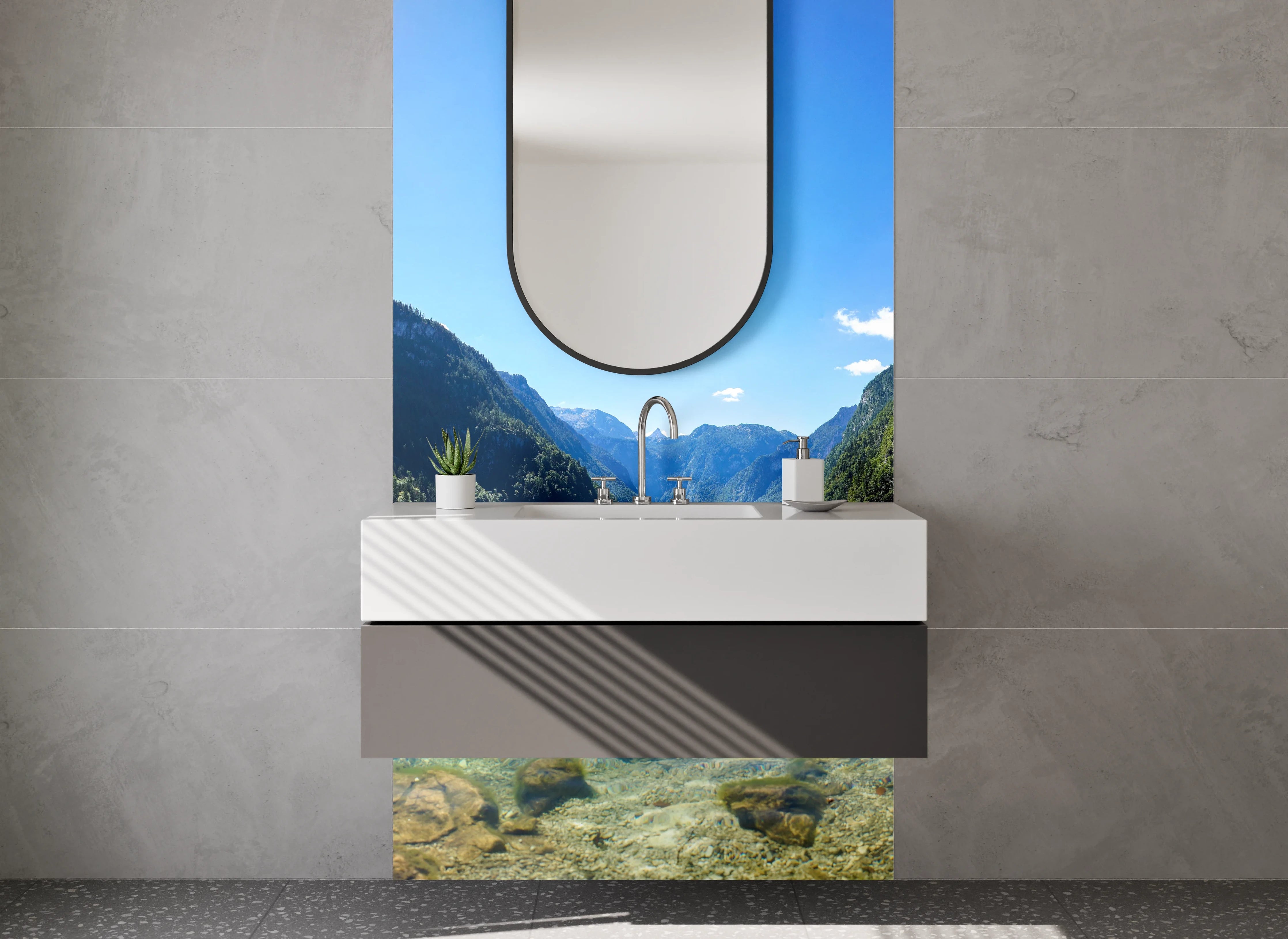 Waschbecken-Rückwand - Weiße Steine in natürlicher Harmonie