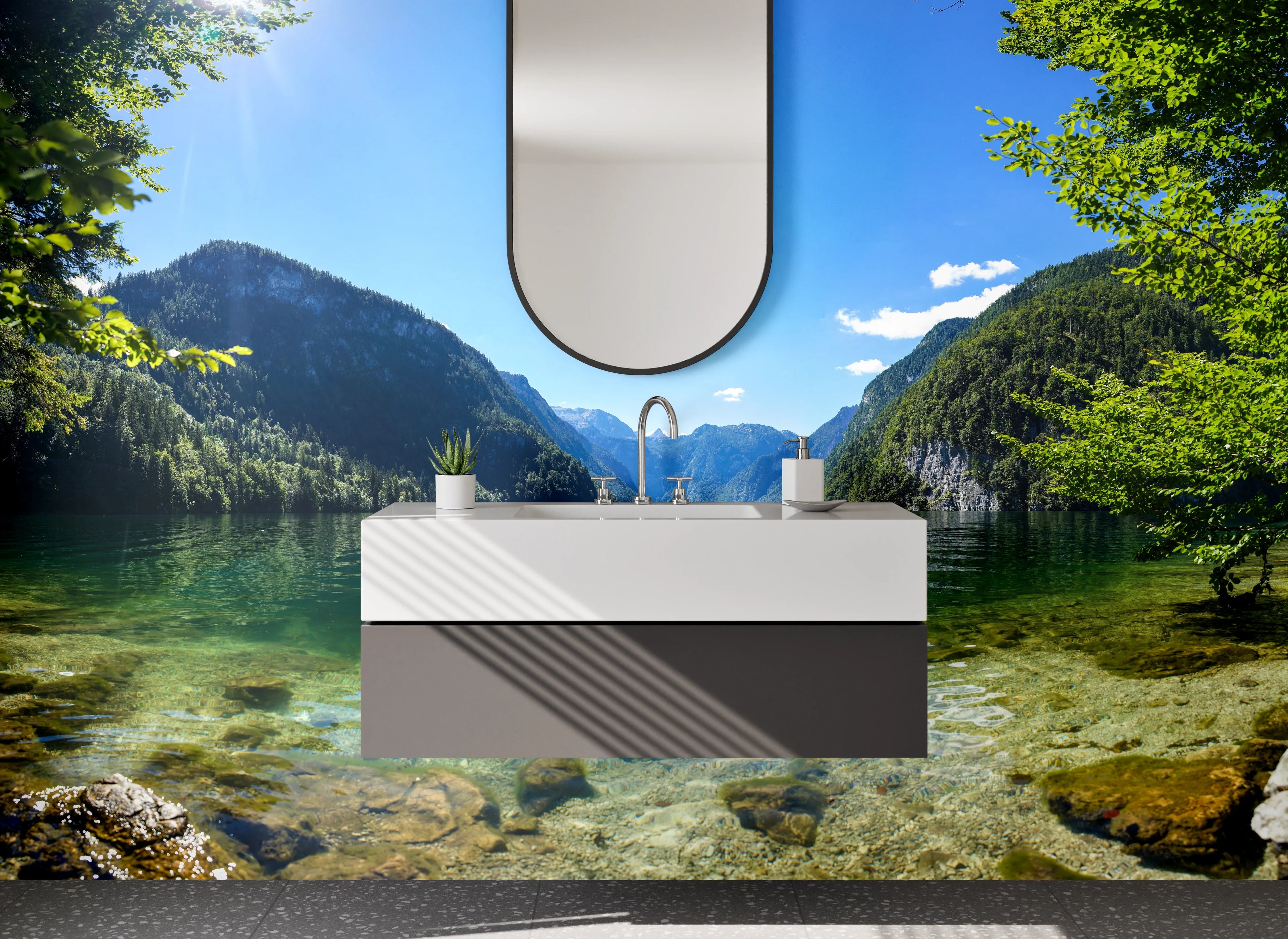 Waschbecken-Rückwand - Weiße Steine in natürlicher Harmonie