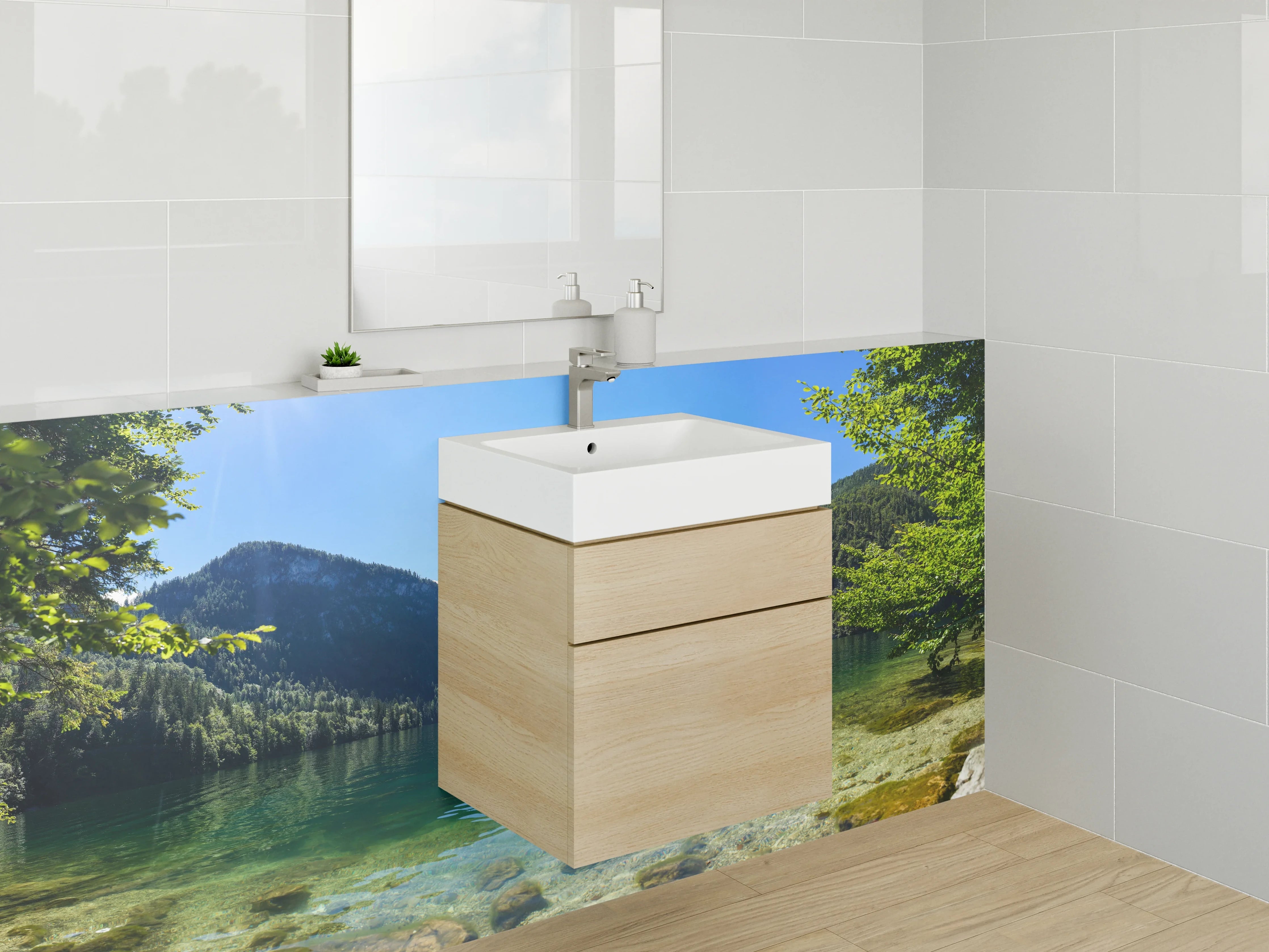 Waschbecken-Rückwand - Weiße Steine in natürlicher Harmonie