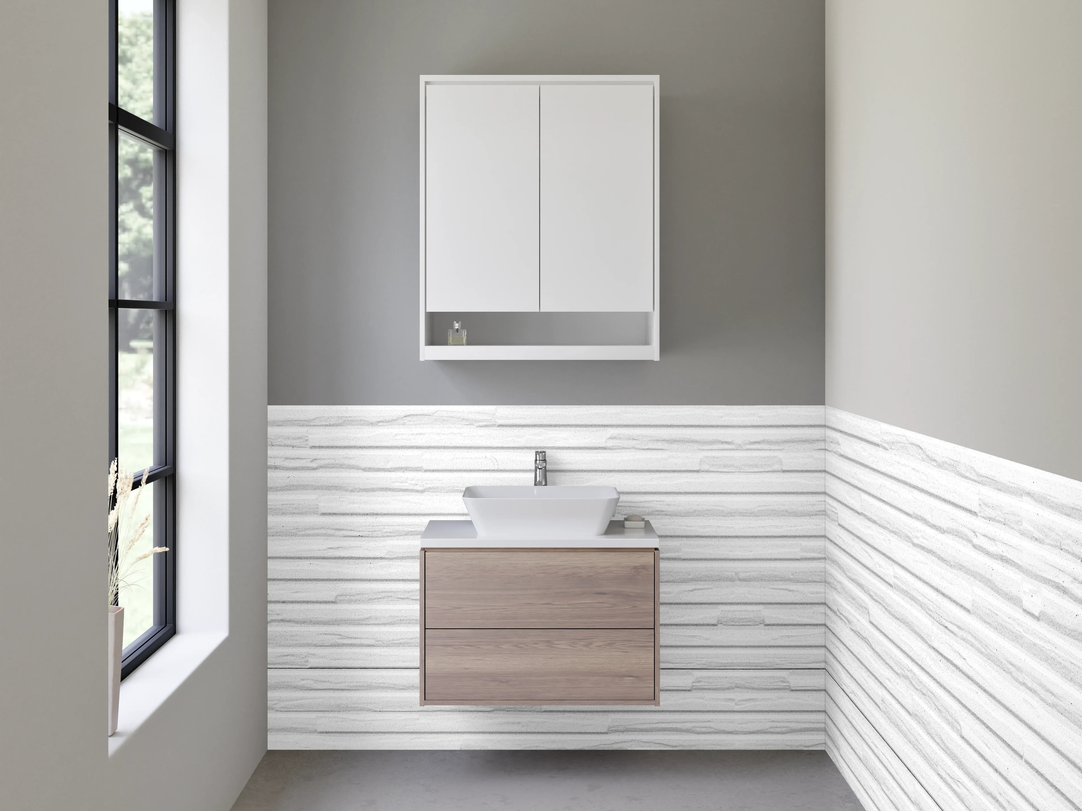 Waschbecken-Rückwand - Weiße Steinstruktur für moderne Eleganz