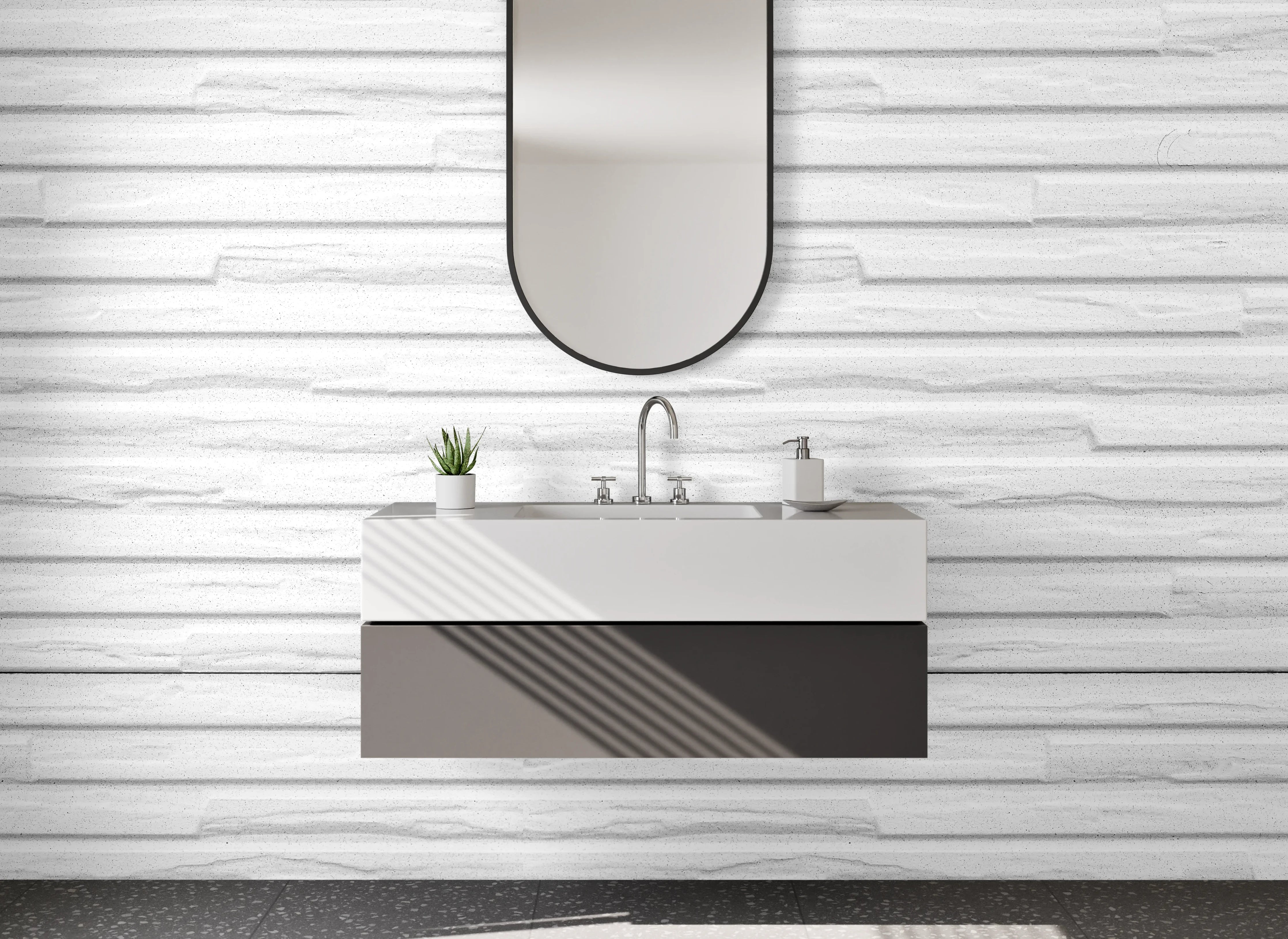 Waschbecken-Rückwand - Weiße Steinstruktur für moderne Eleganz