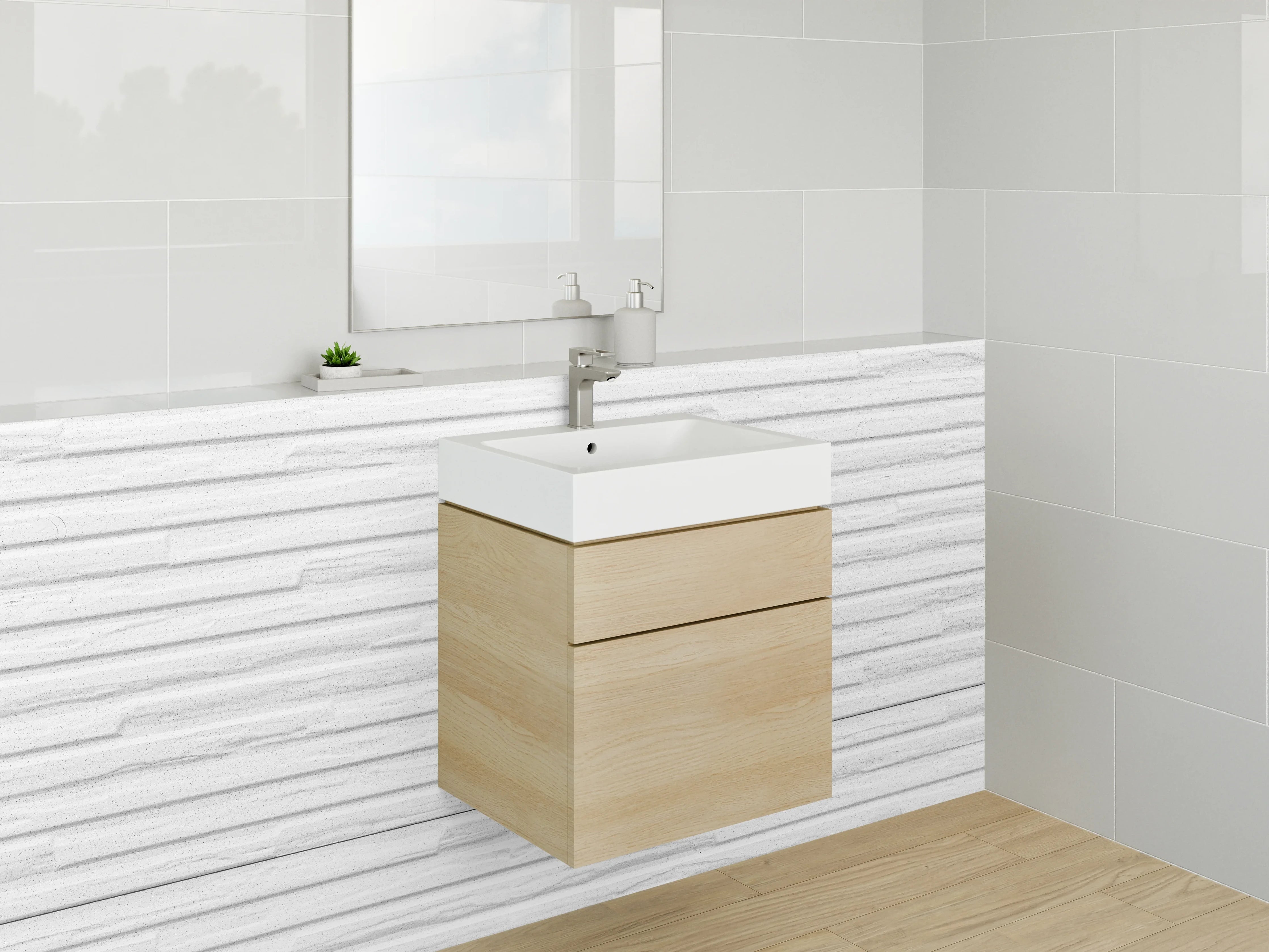 Waschbecken-Rückwand - Weiße Steinstruktur für moderne Eleganz