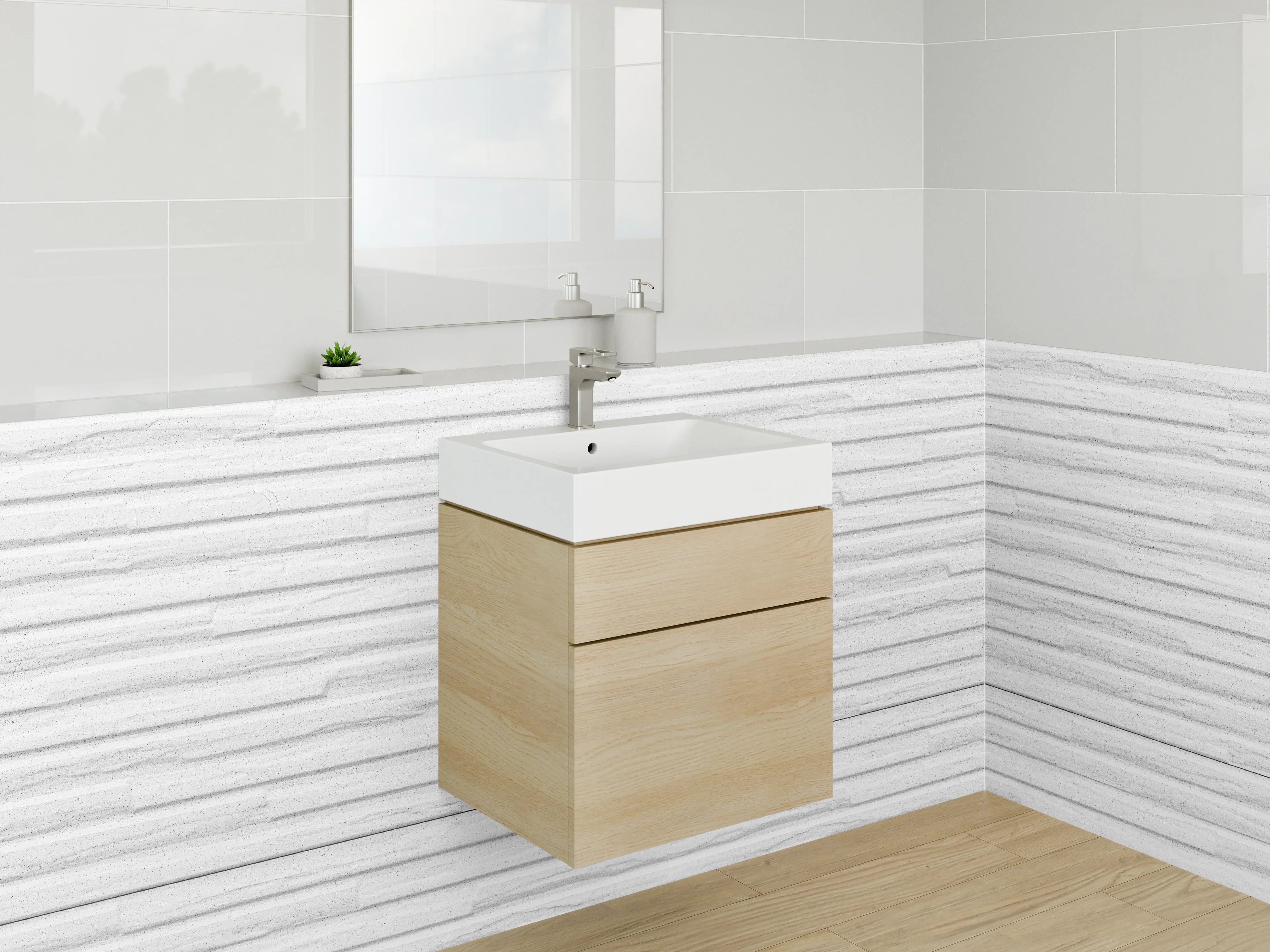 Waschbecken-Rückwand - Weiße Steinstruktur für moderne Eleganz