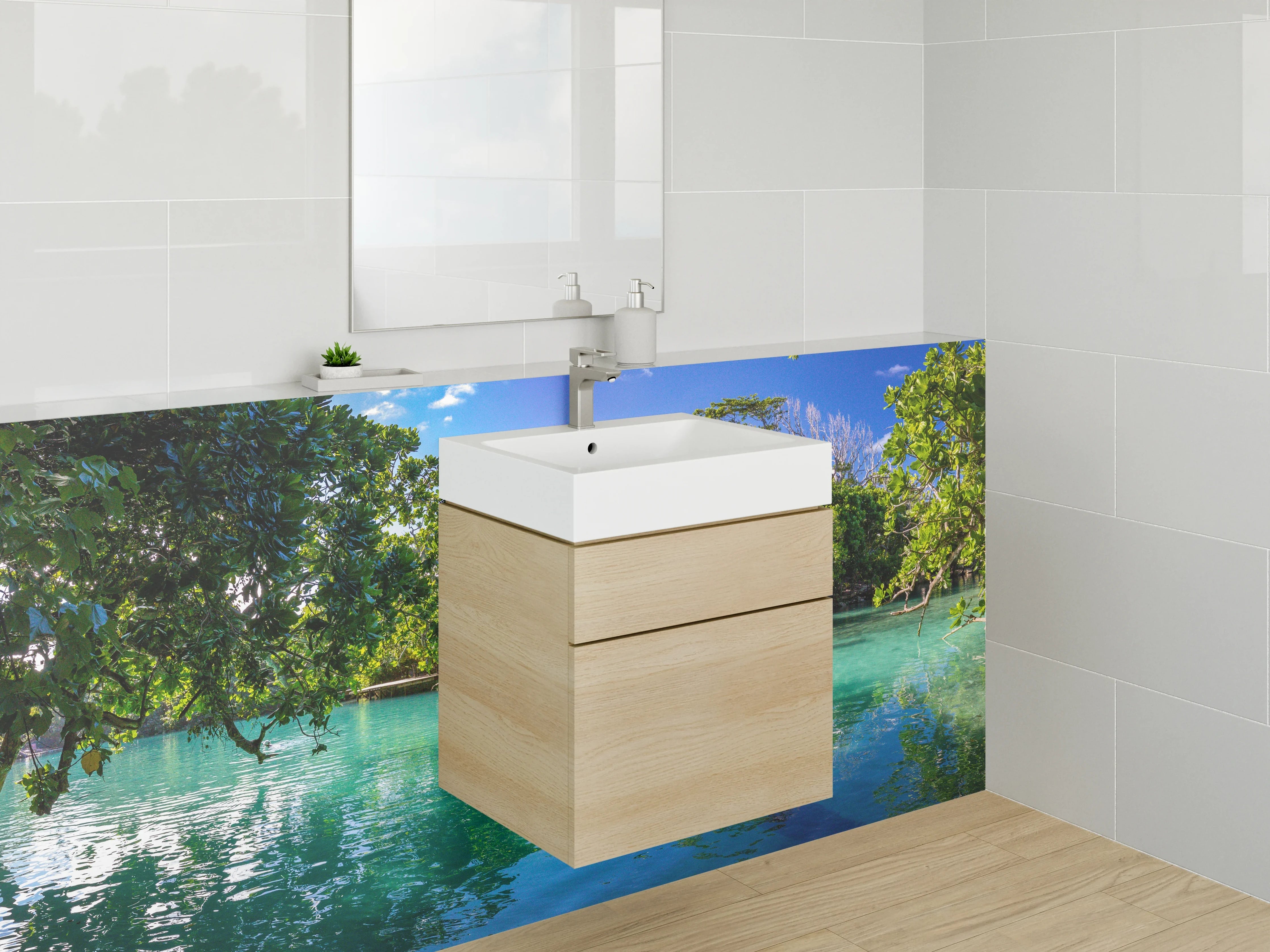 Waschbecken-Rückwand - Weiße Steinszene