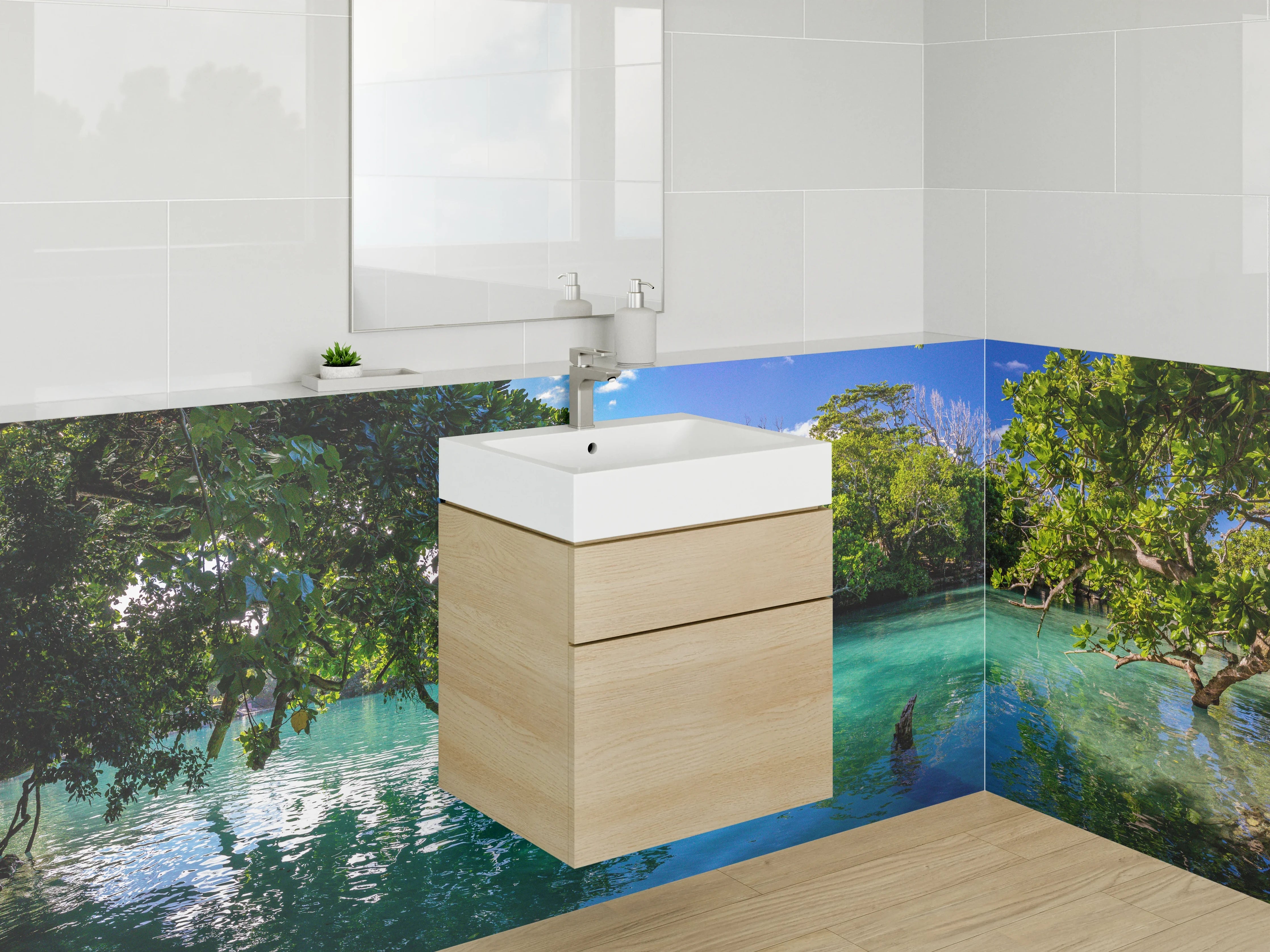 Waschbecken-Rückwand - Weiße Steinszene