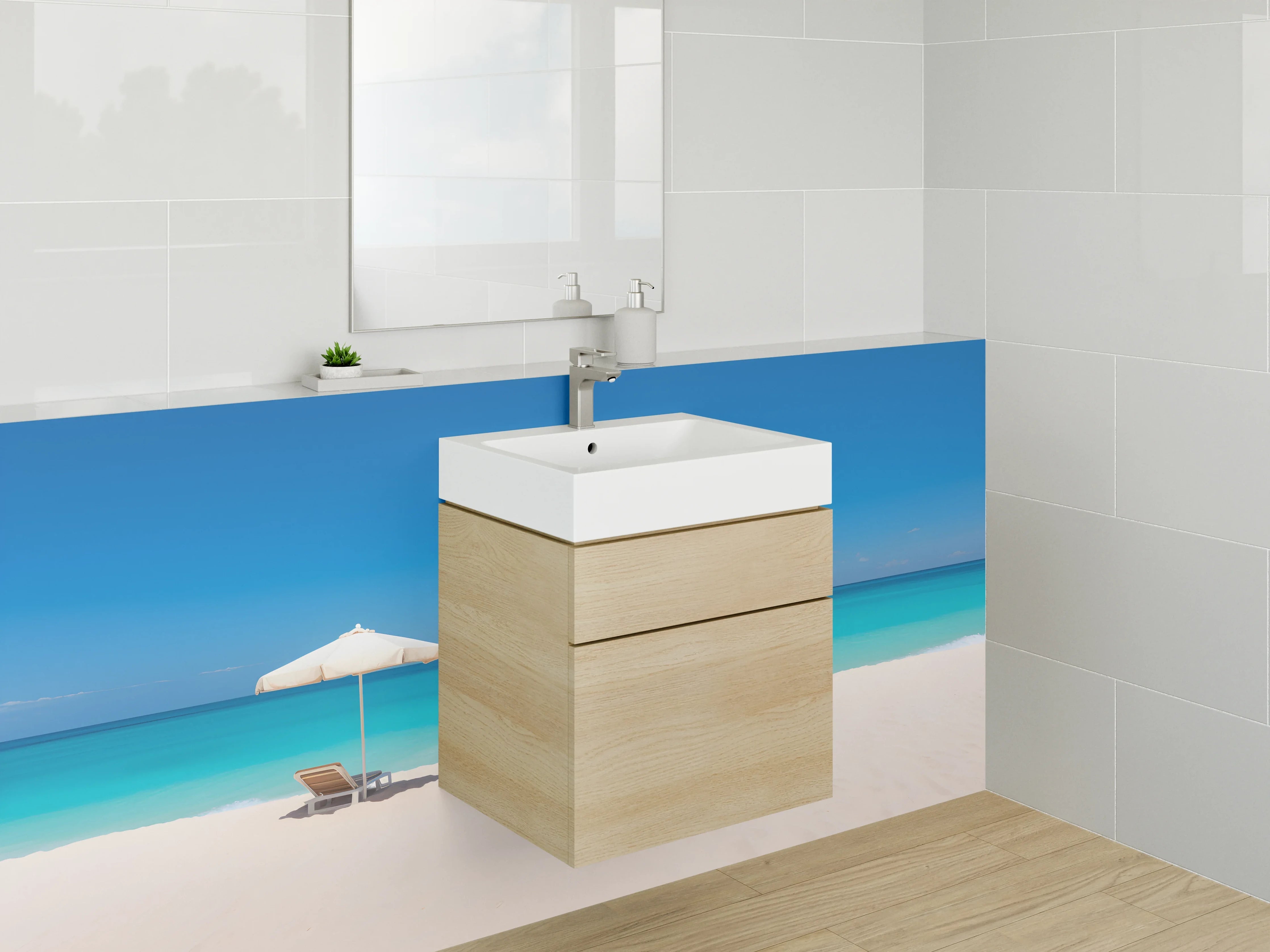 Waschbecken-Rückwand - Weiße Strandliebe