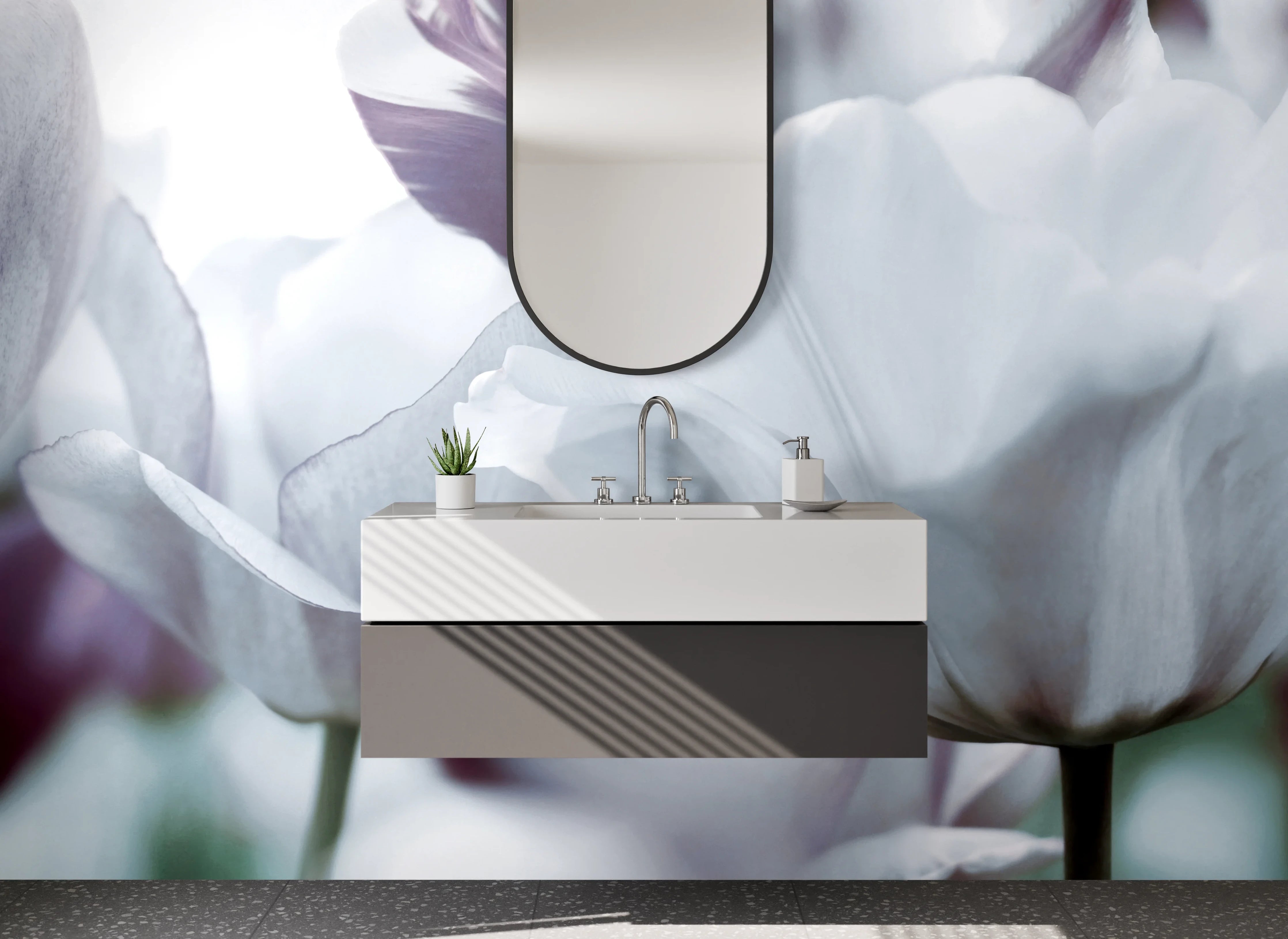 Waschbecken-Rückwand - Weiße Tulpen Blumenmotiv Fotokunst