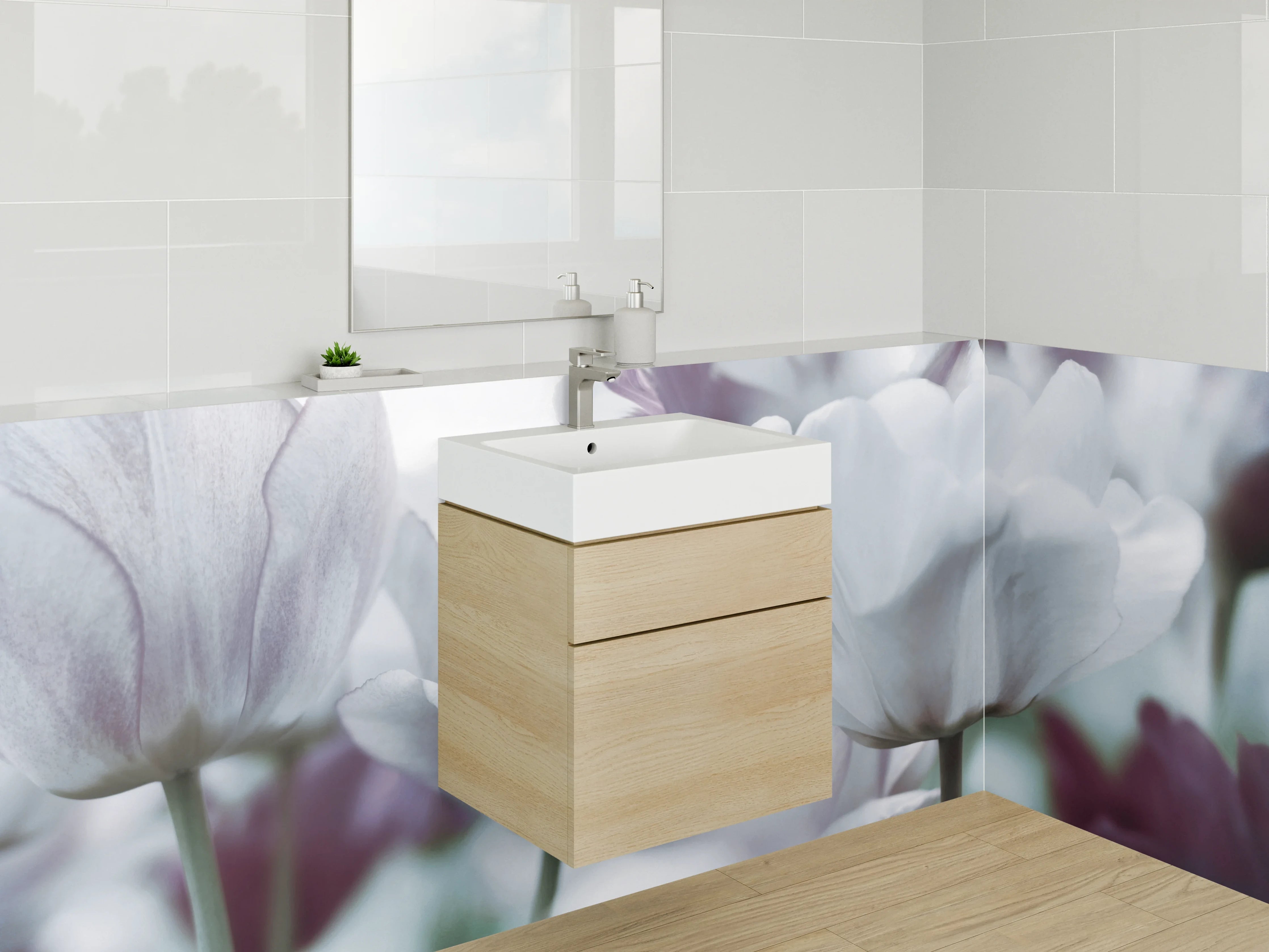 Waschbecken-Rückwand - Weiße Tulpen Blumenmotiv Fotokunst