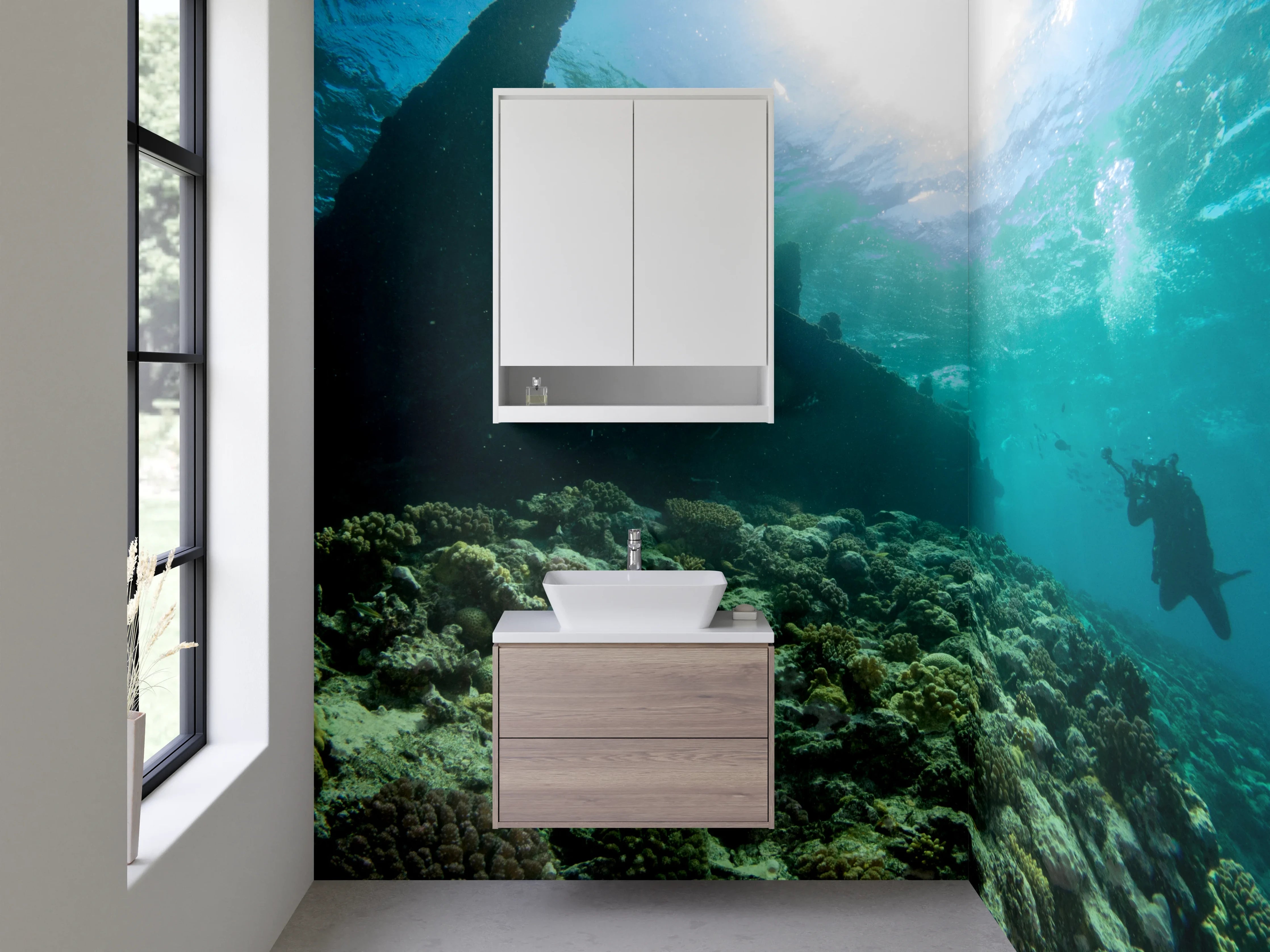 Waschbecken-Rückwand - Weiße Unterwasser-Welt