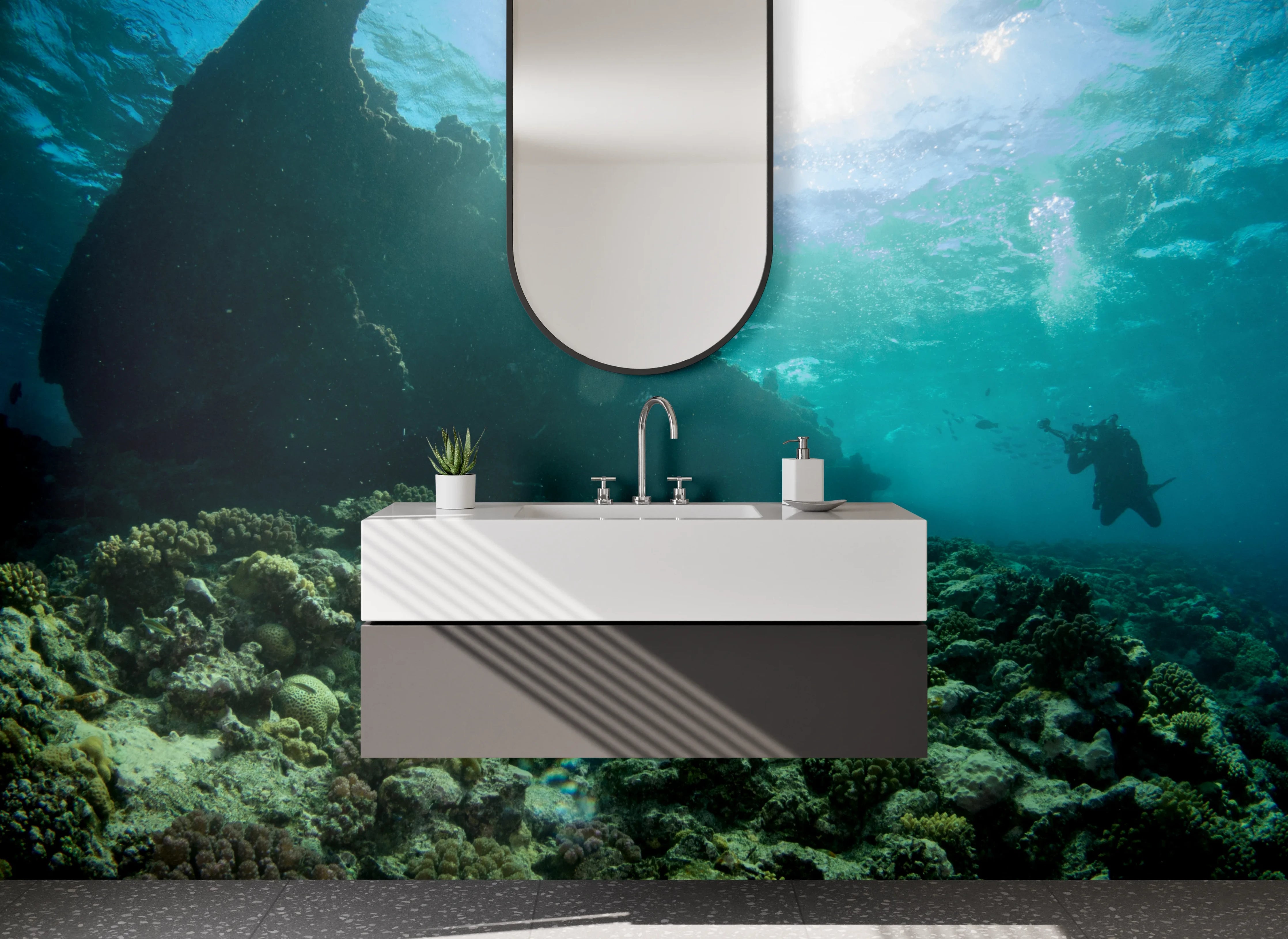 Waschbecken-Rückwand - Weiße Unterwasser-Welt