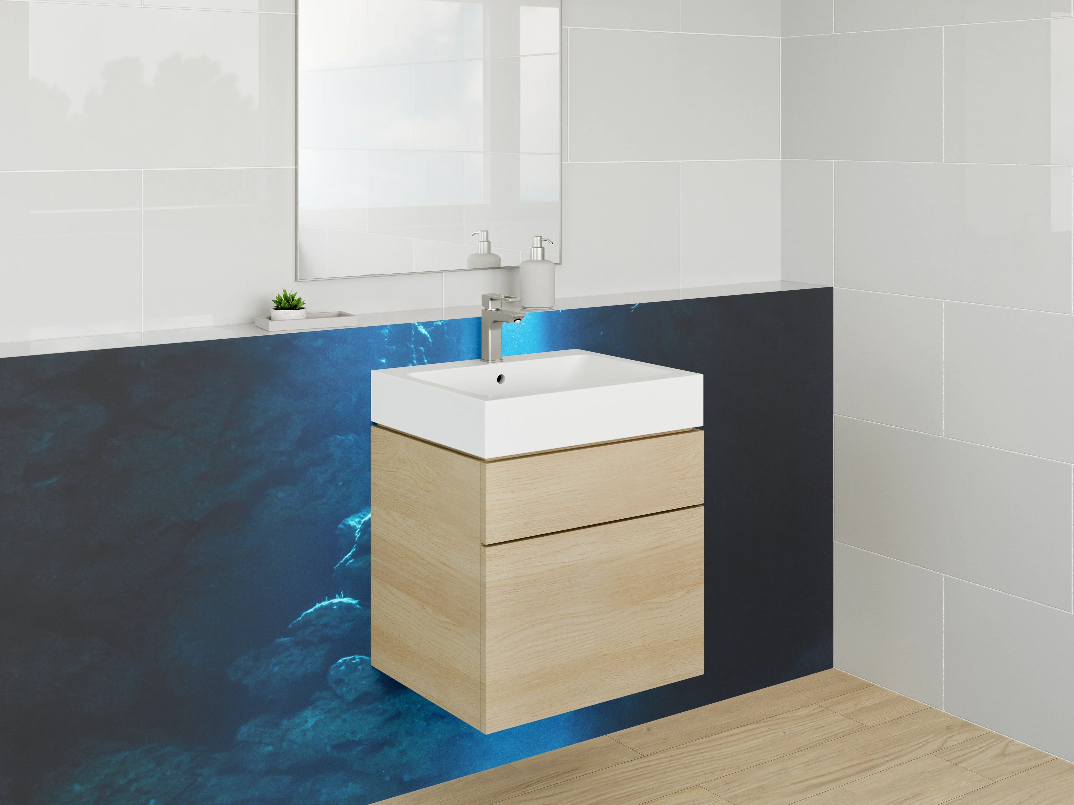 Waschbecken-Rückwand - Weiße Unterwasserwelt
