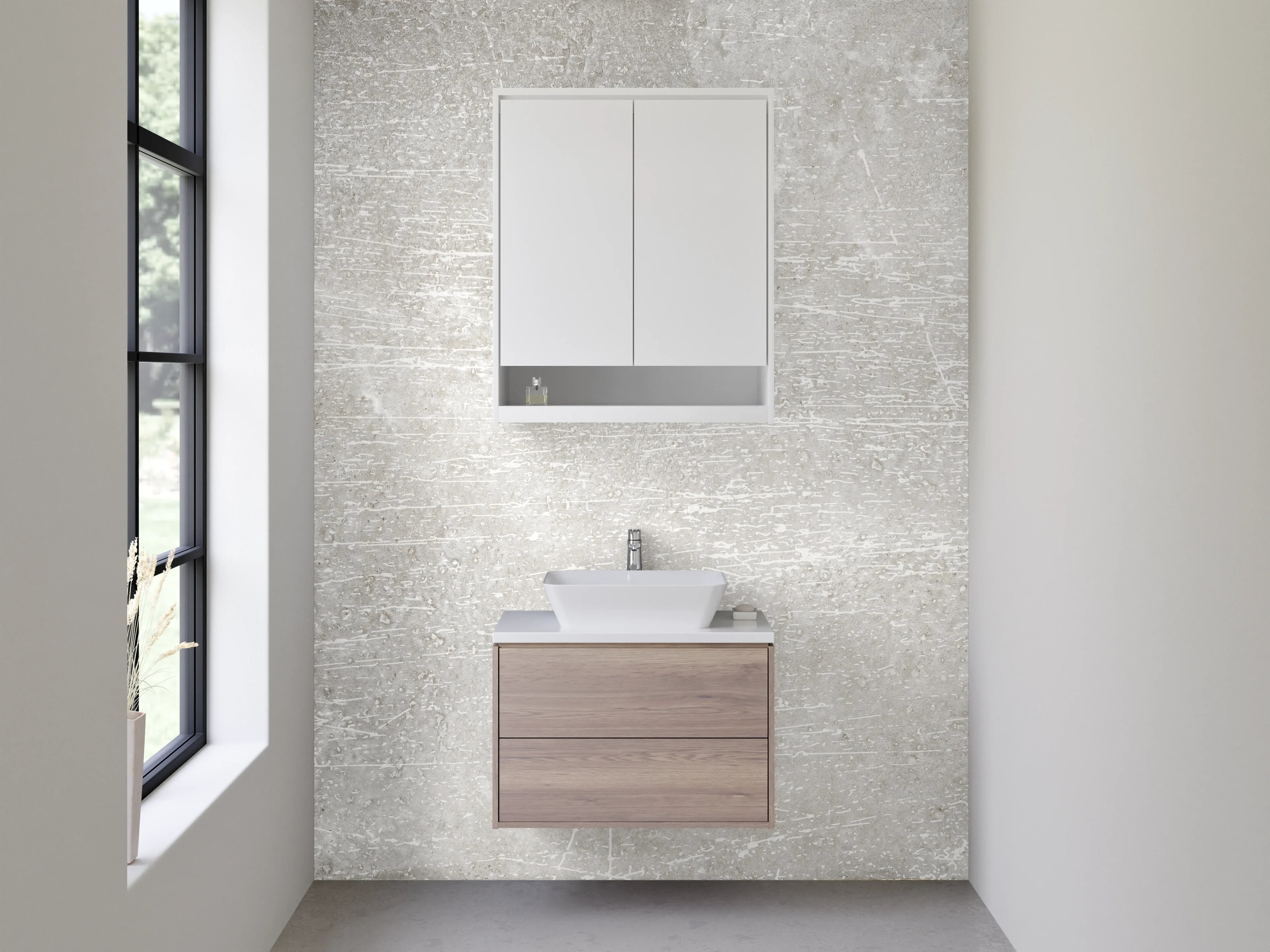 Waschbecken-Rückwand - Weiße Vintage Betonoptik Fliesen-Design
