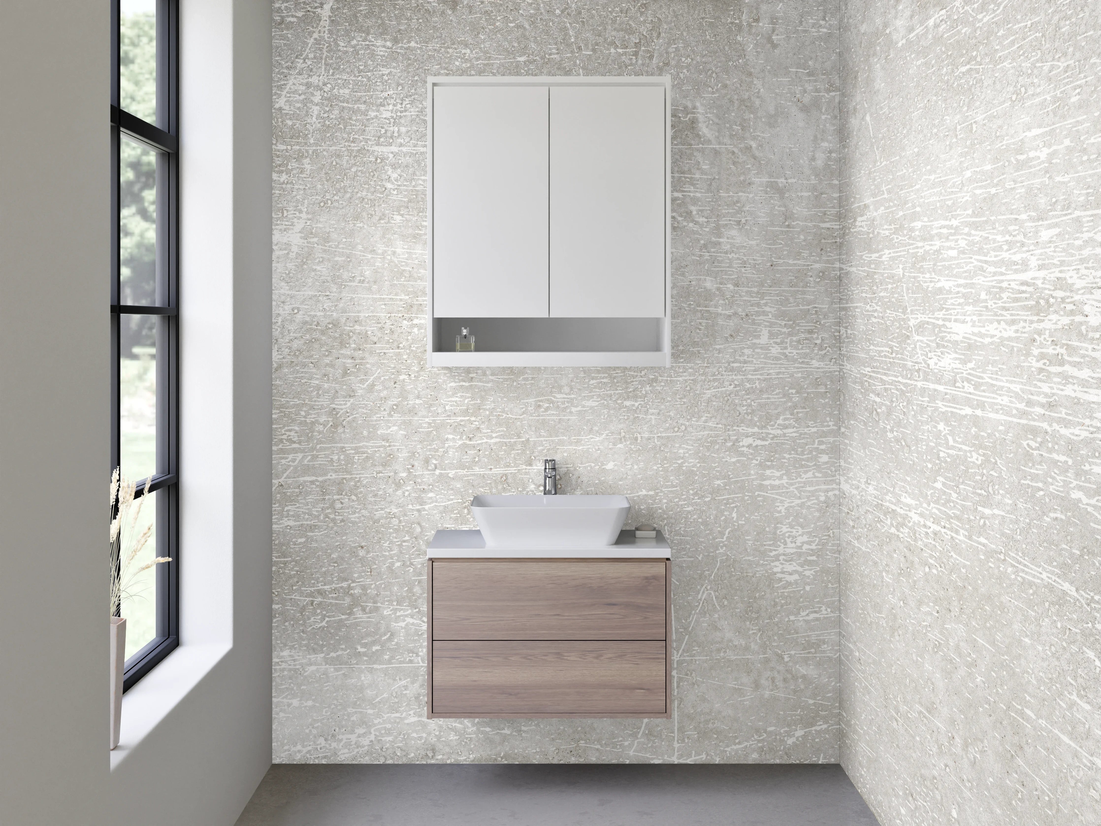 Waschbecken-Rückwand - Weiße Vintage Betonoptik Fliesen-Design