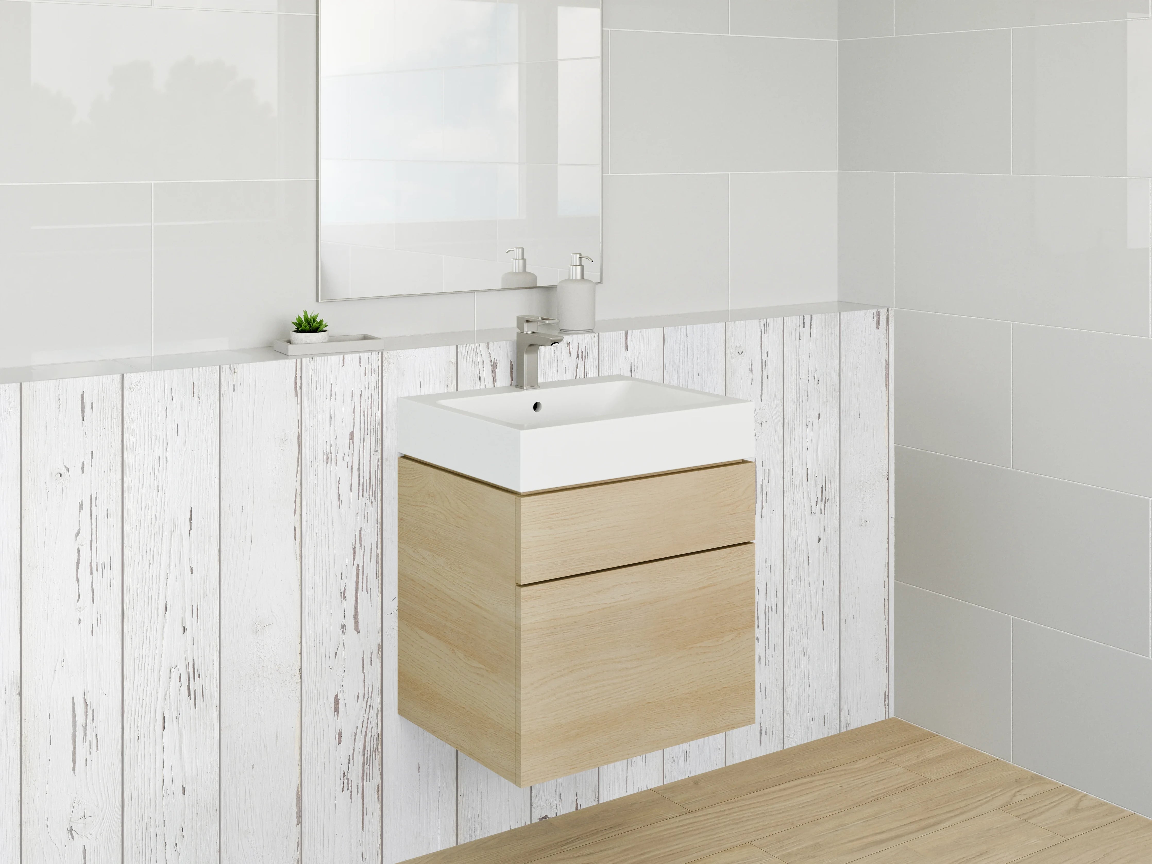 Waschbecken-Rückwand - Weiße Vintage-Holzoptik für Rückwände