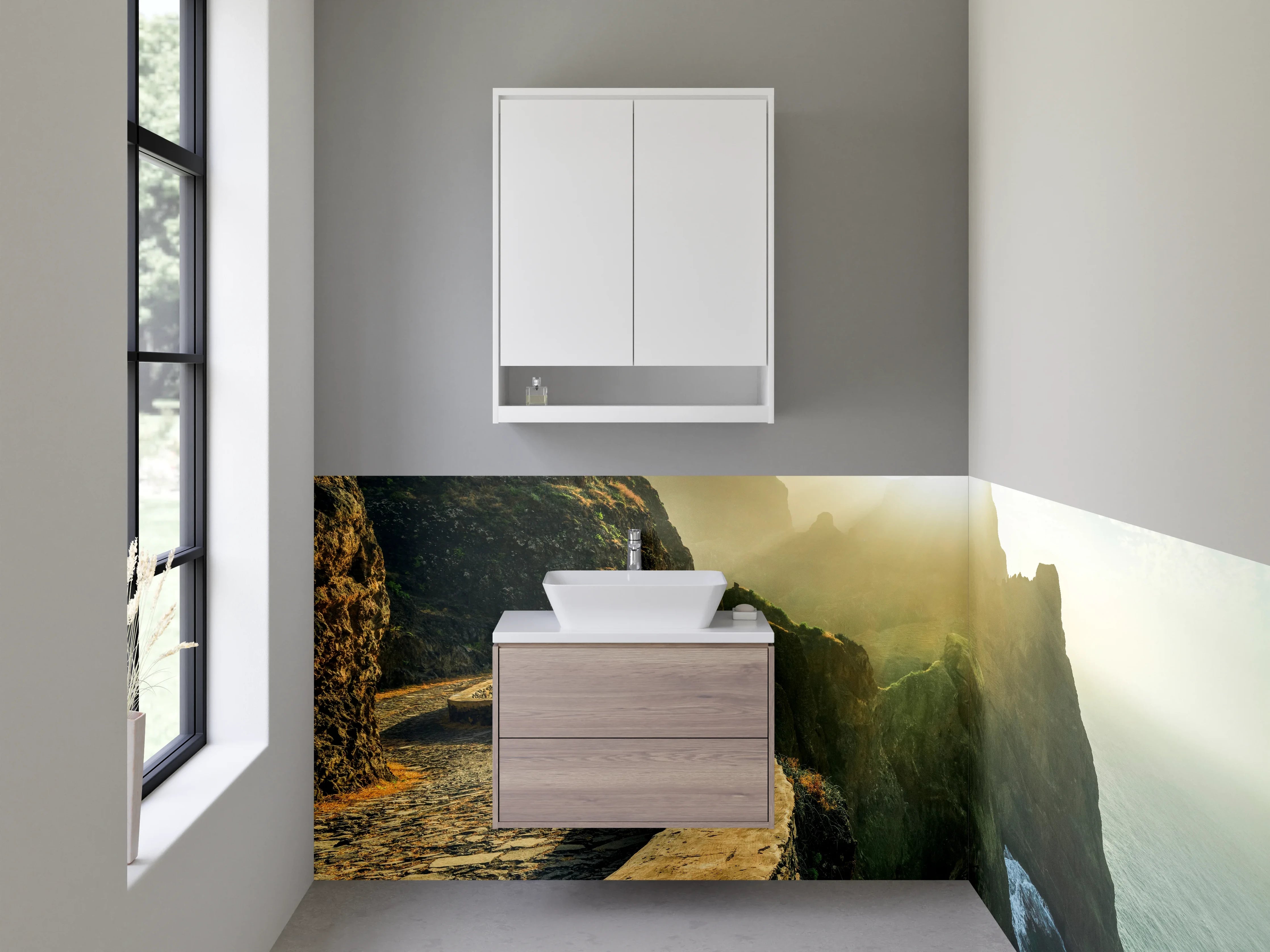 Waschbecken-Rückwand - Weiße Wand im Badezimmer