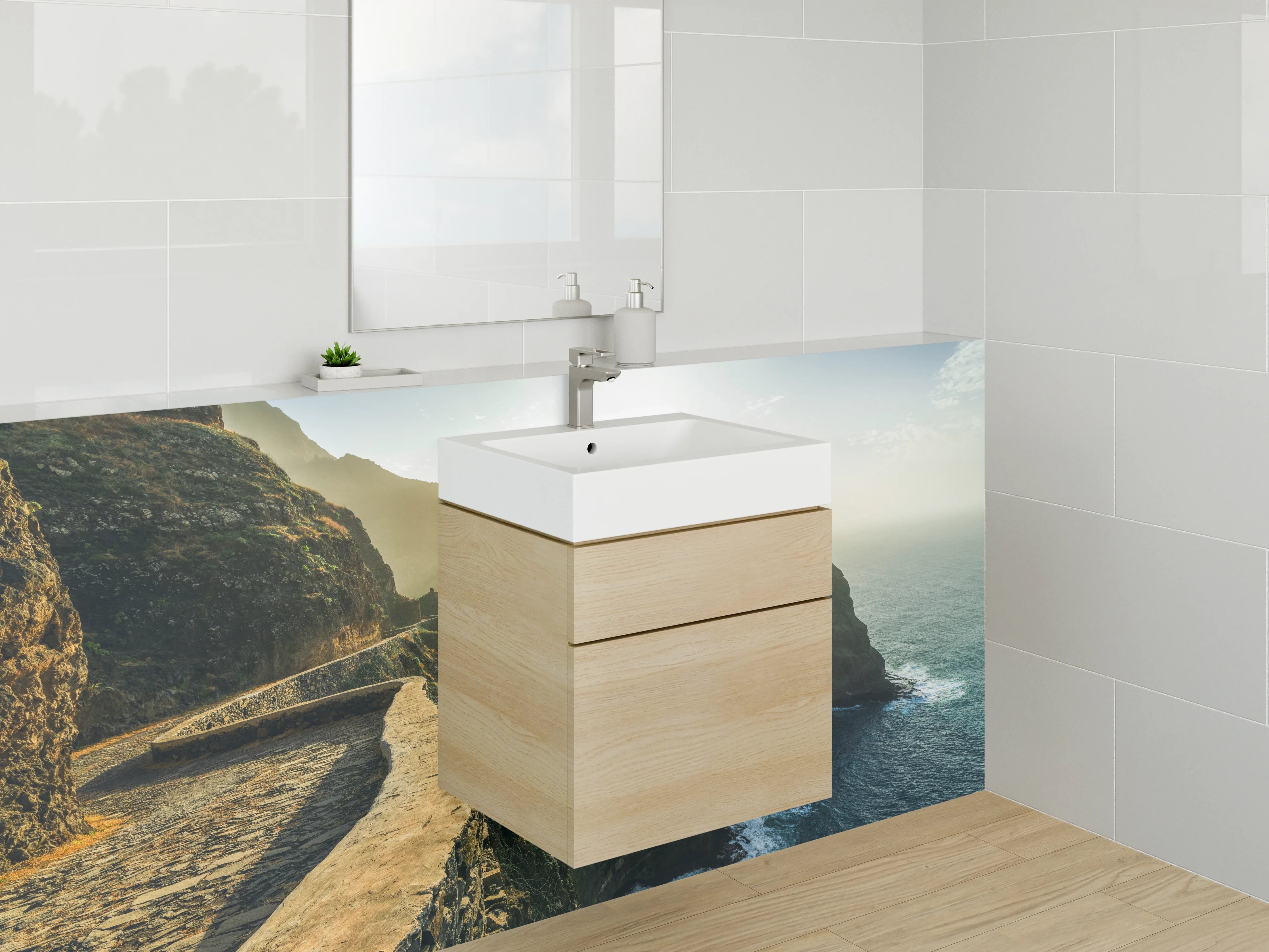Waschbecken-Rückwand - Weiße Wand im Badezimmer