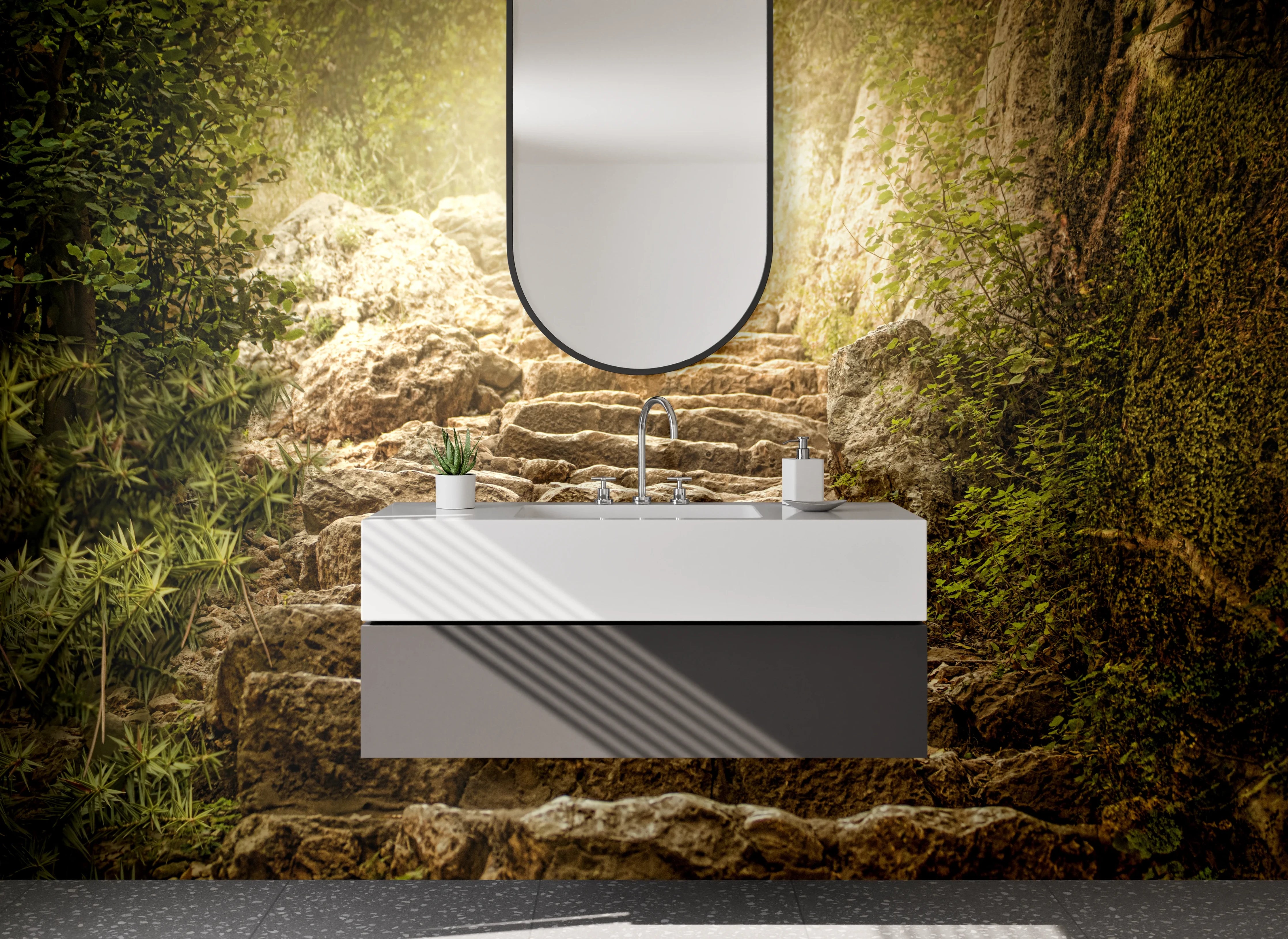 Waschbecken-Rückwand - Weiße Wand mit Betonoptik