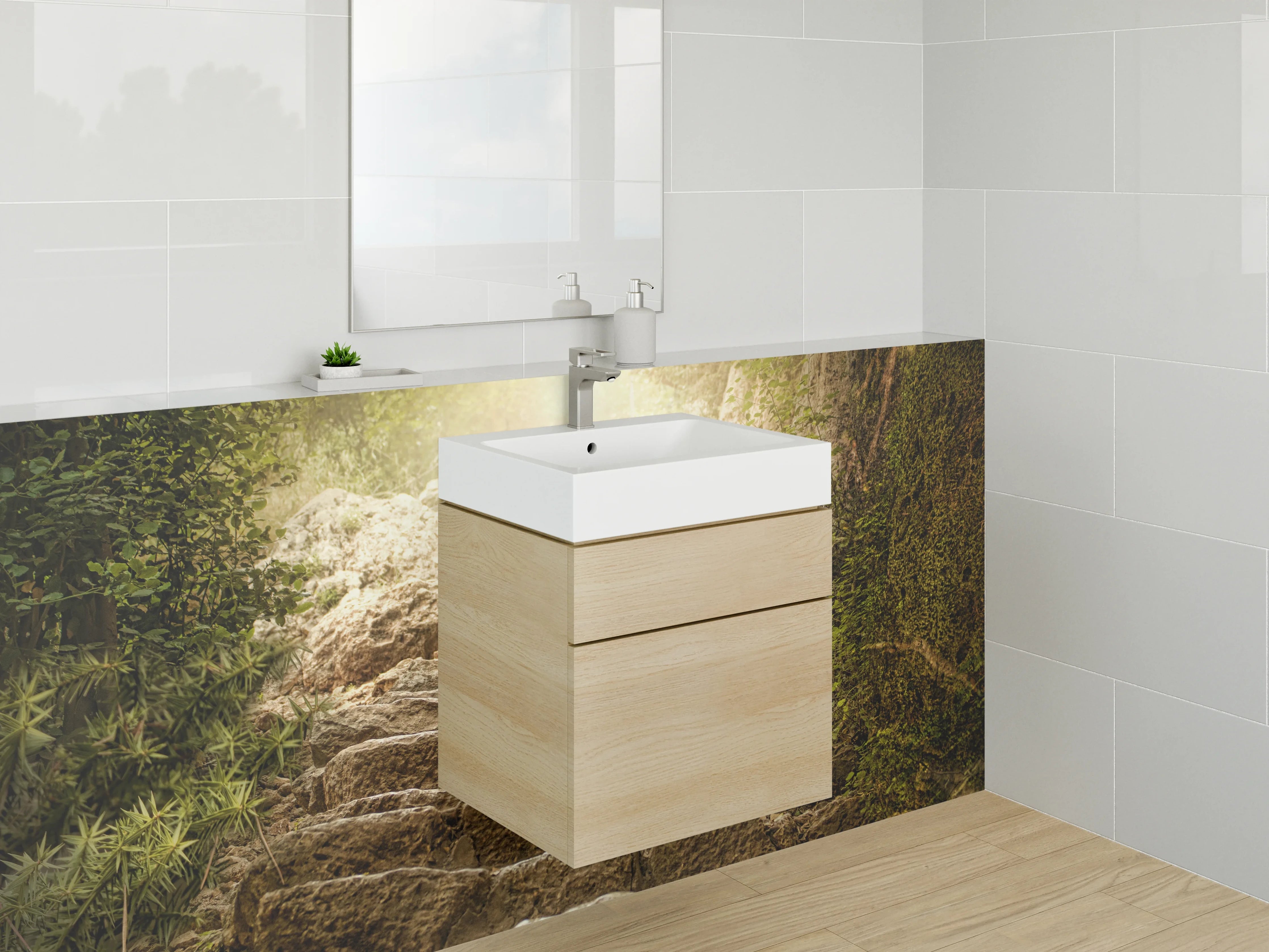 Waschbecken-Rückwand - Weiße Wand mit Betonoptik