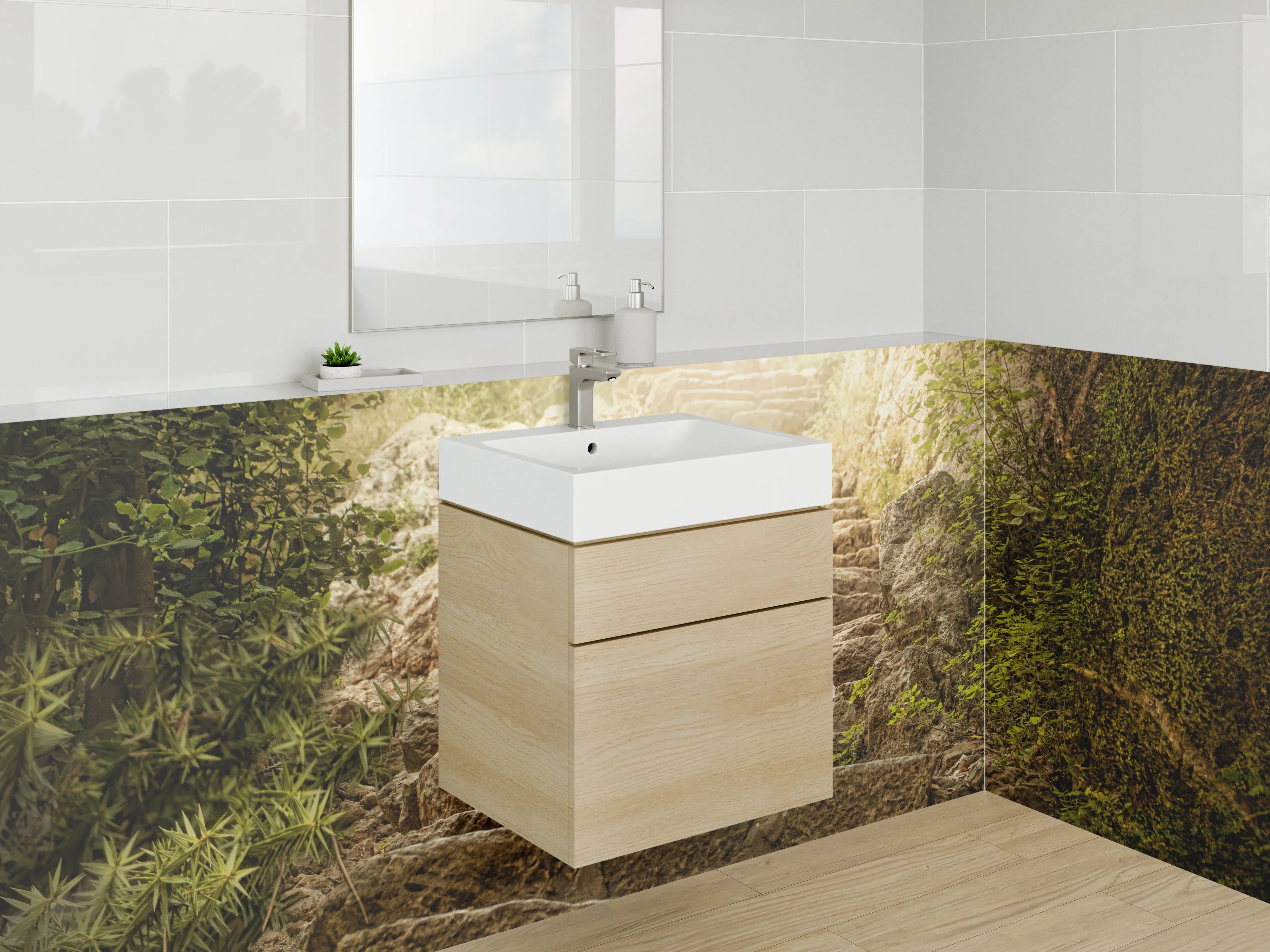 Waschbecken-Rückwand - Weiße Wand mit Betonoptik