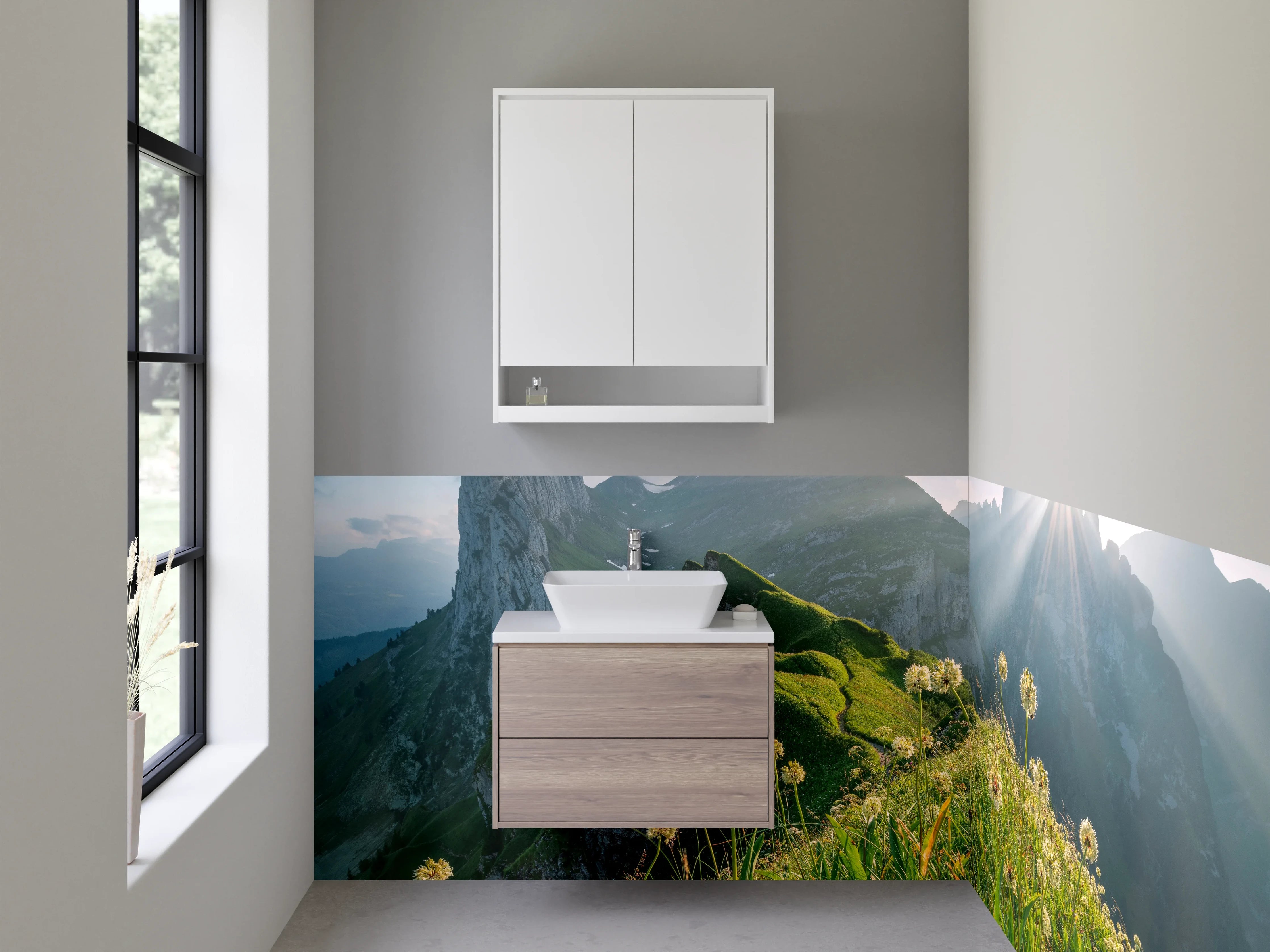 Waschbecken-Rückwand - Weiße Wand mit Grautönen
