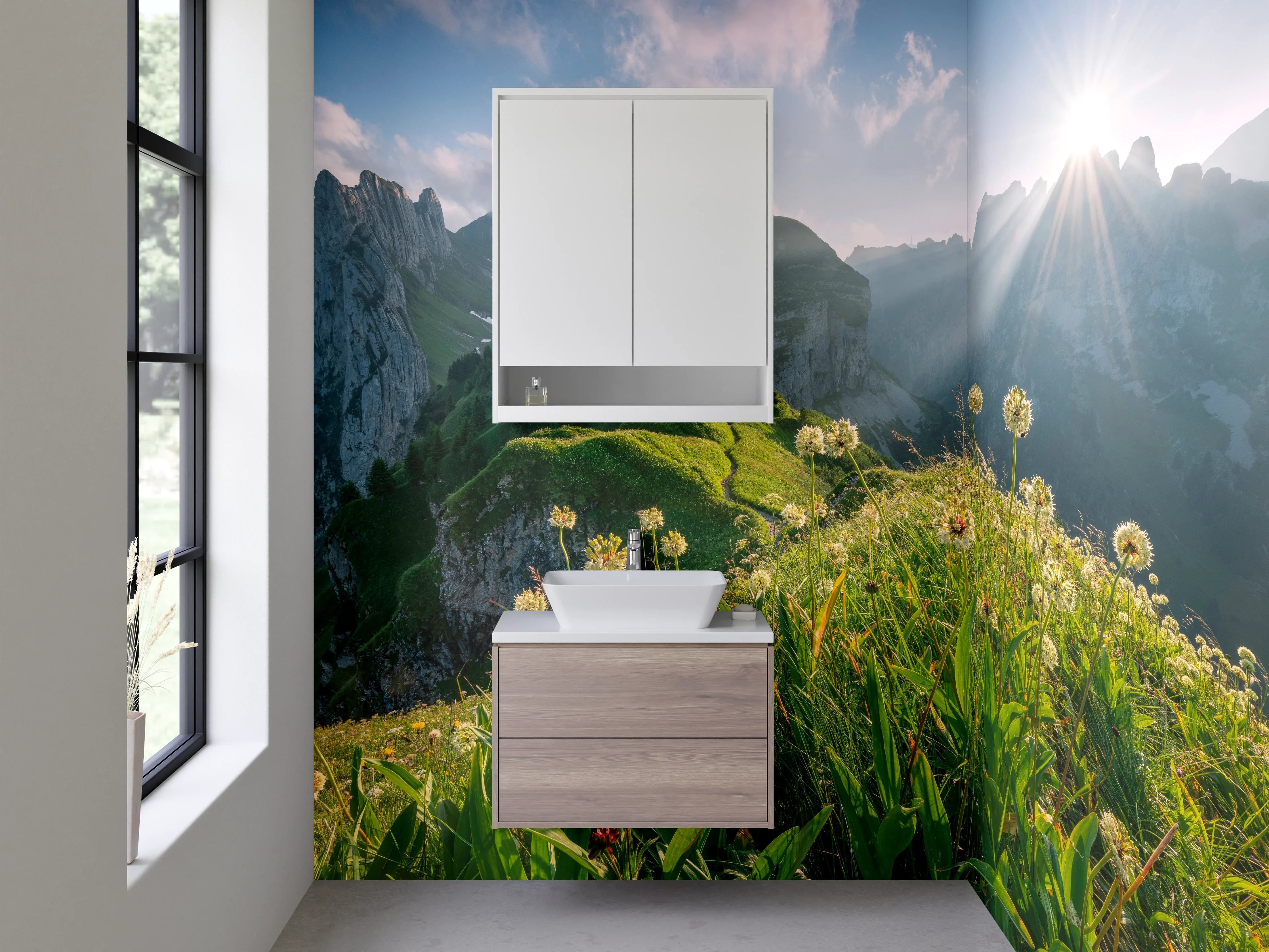 Waschbecken-Rückwand - Weiße Wand mit Grautönen