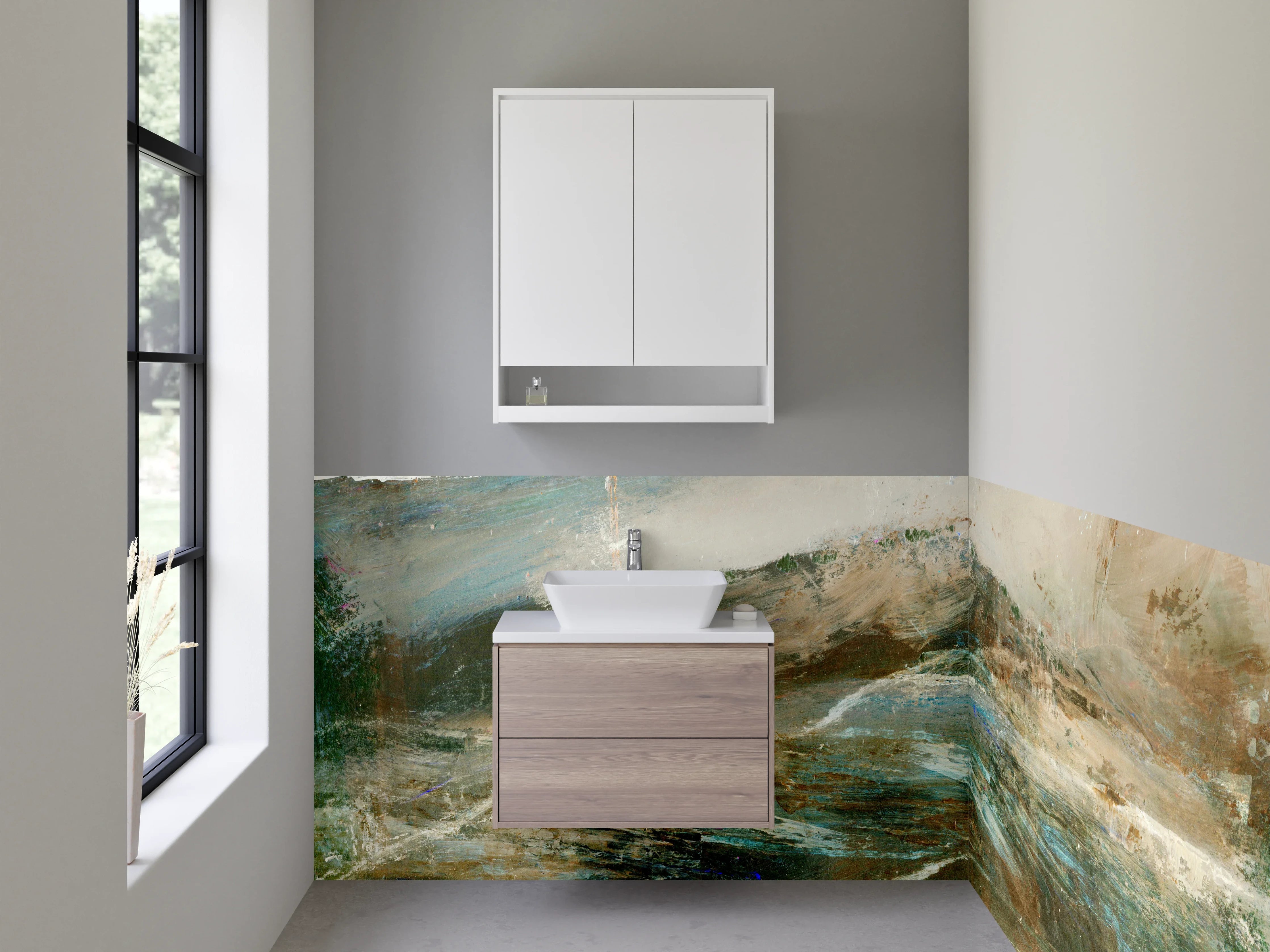 Waschbecken-Rückwand - Weiße Wand mit Wasser