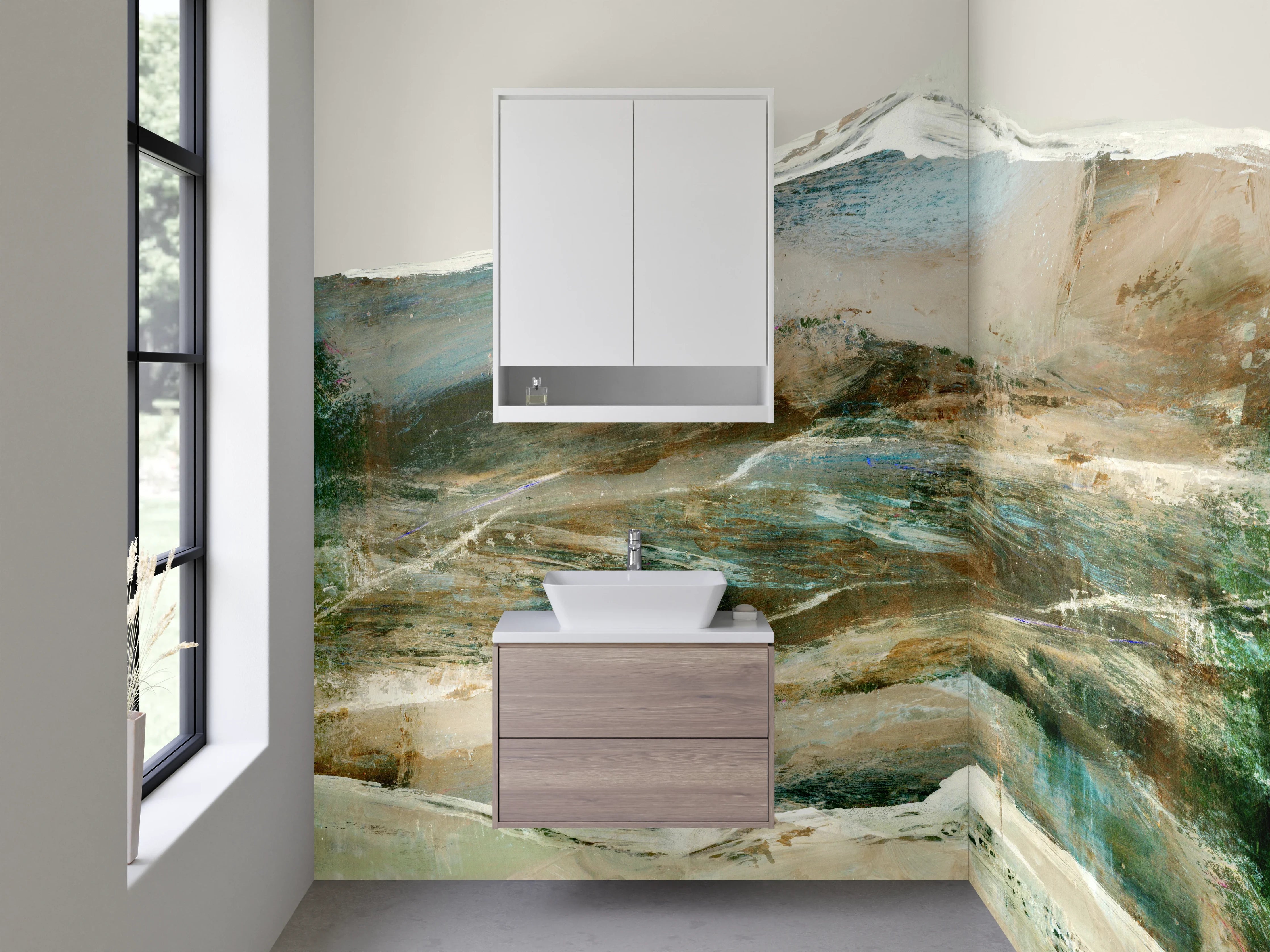Waschbecken-Rückwand - Weiße Wand mit Wasser