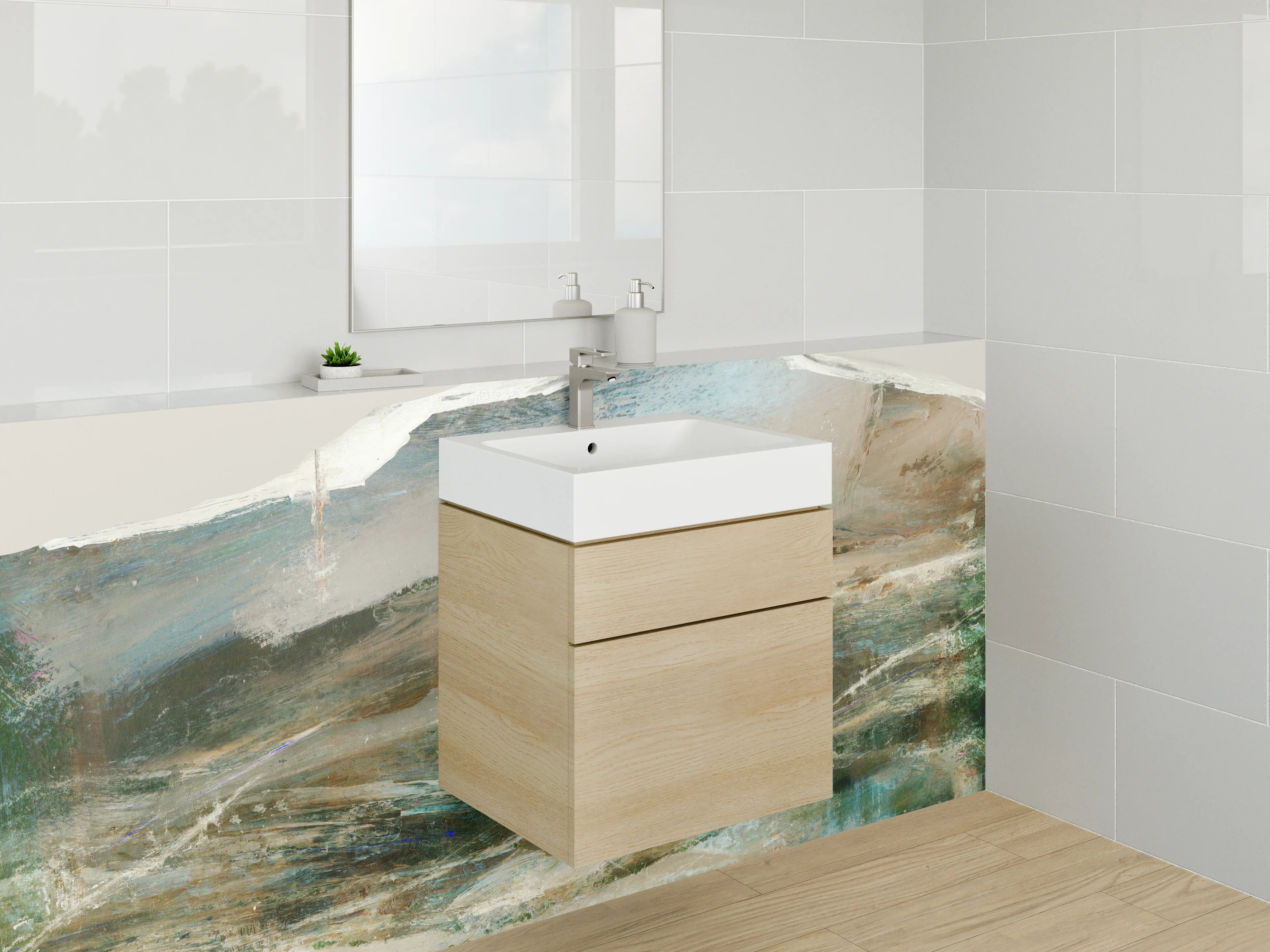 Waschbecken-Rückwand - Weiße Wand mit Wasser