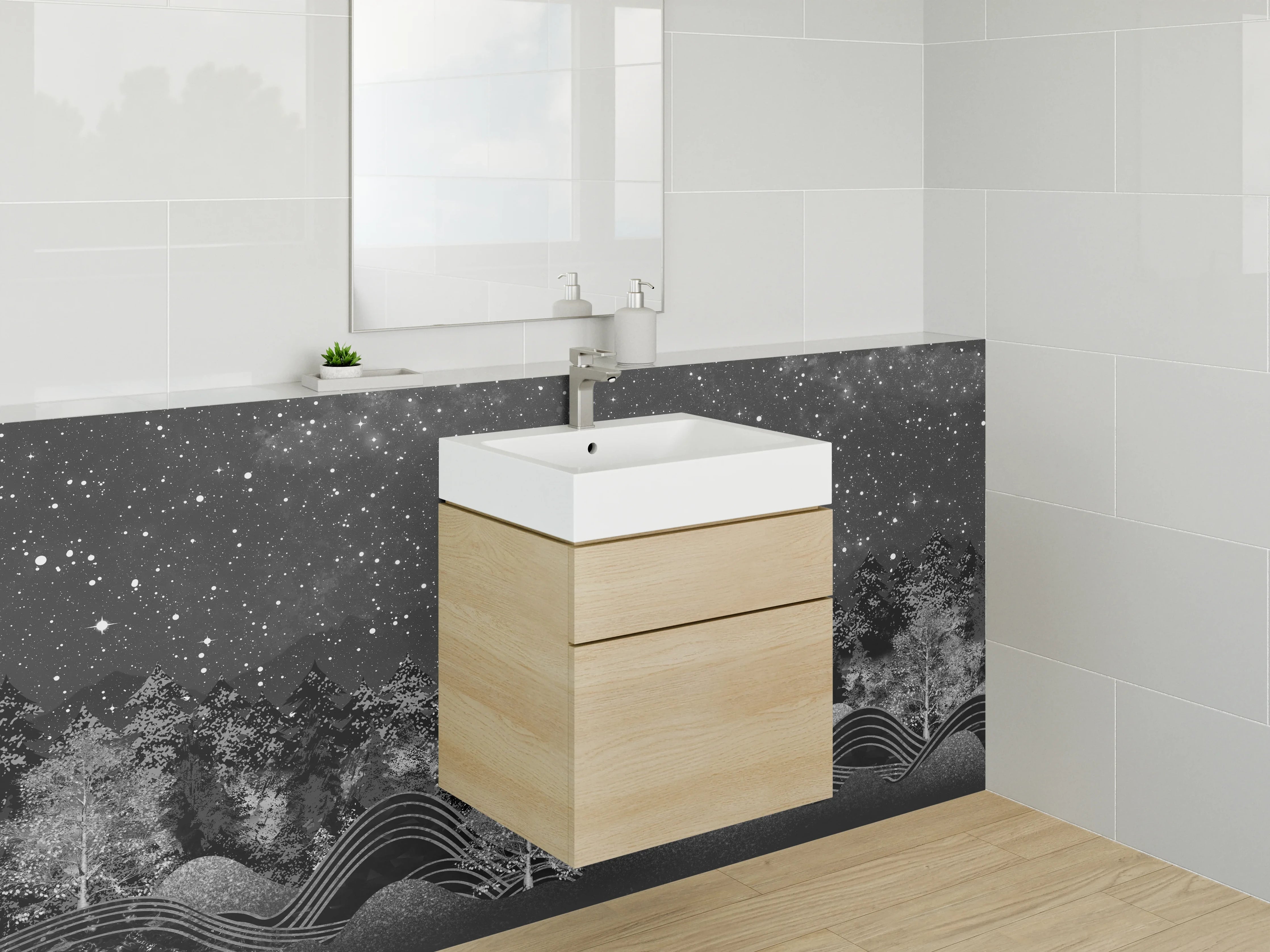 Waschbecken-Rückwand - Weiße Wasserrückwand für modernes Bad