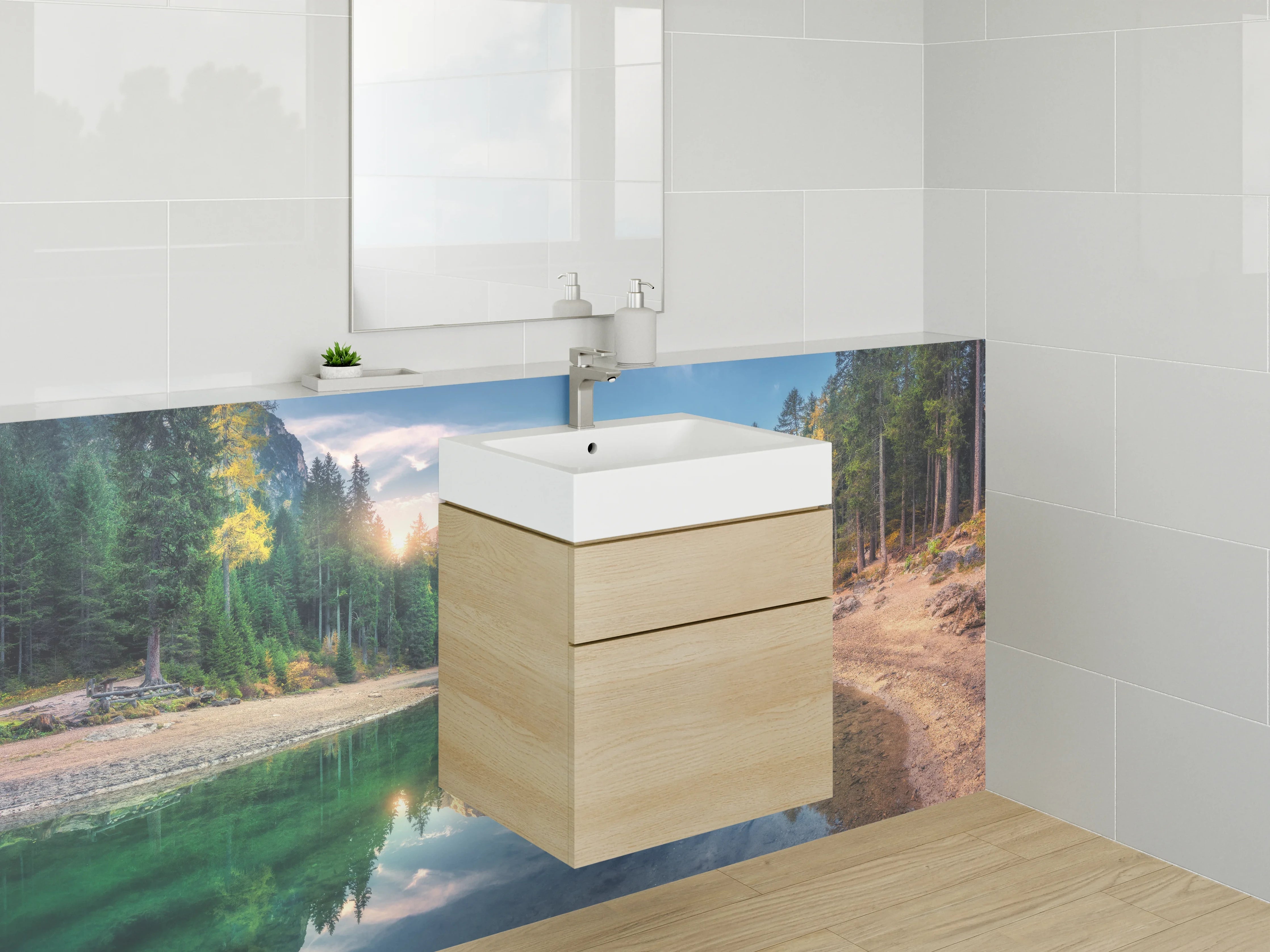 Waschbecken-Rückwand - Weiße Wasserwelten