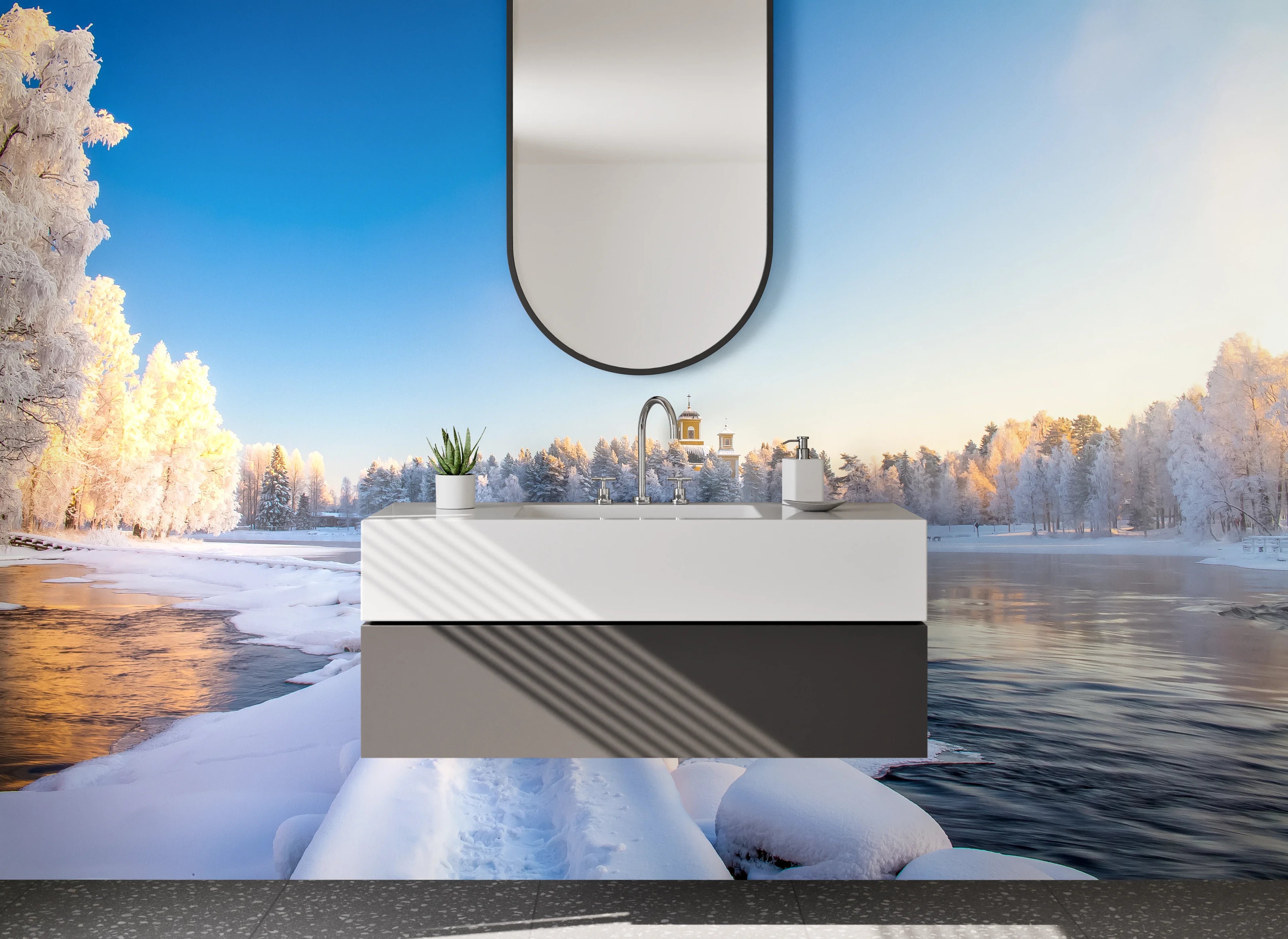 Waschbecken-Rückwand - Weiße Winterlandschaft