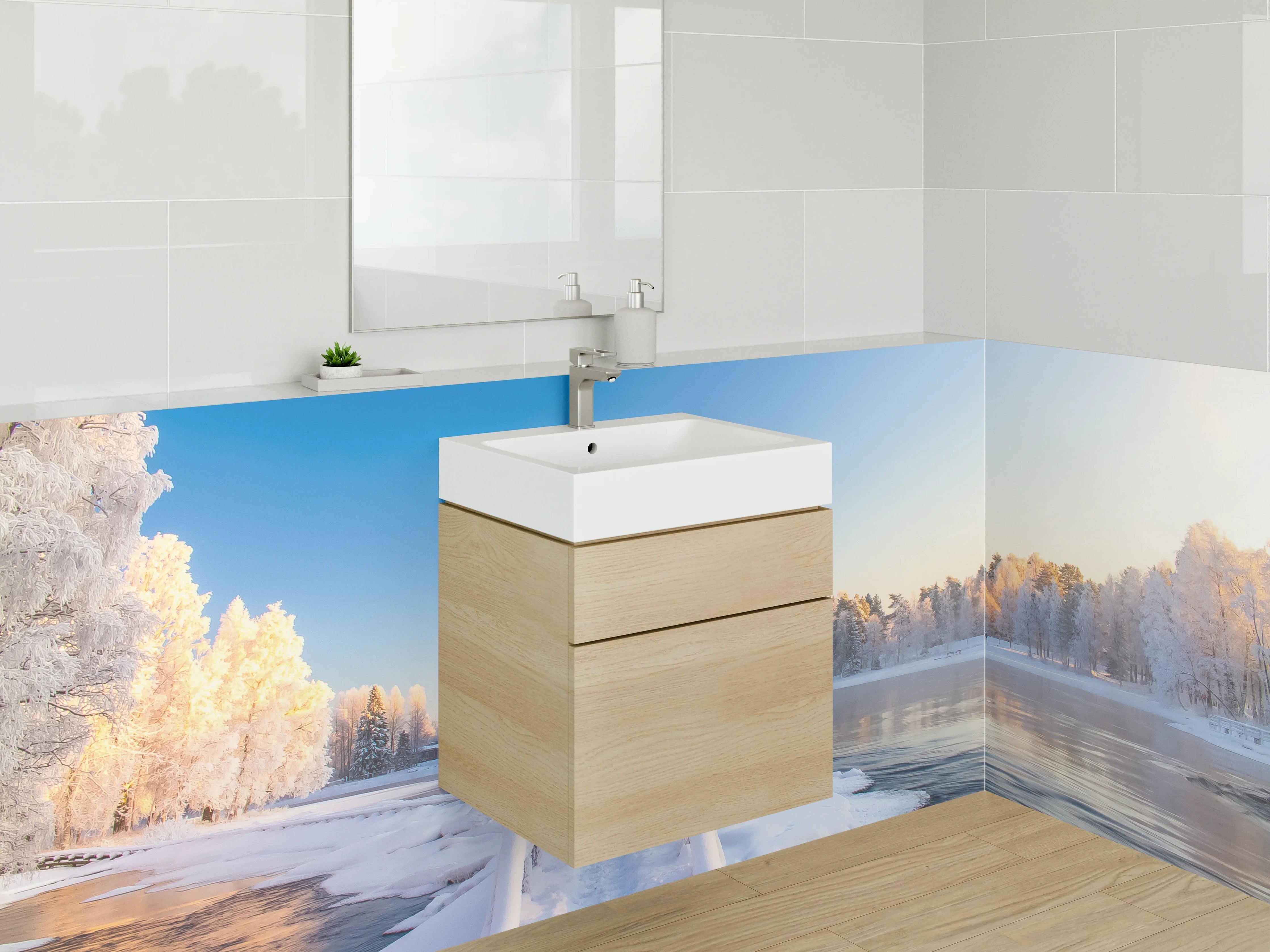 Waschbecken-Rückwand - Weiße Winterlandschaft